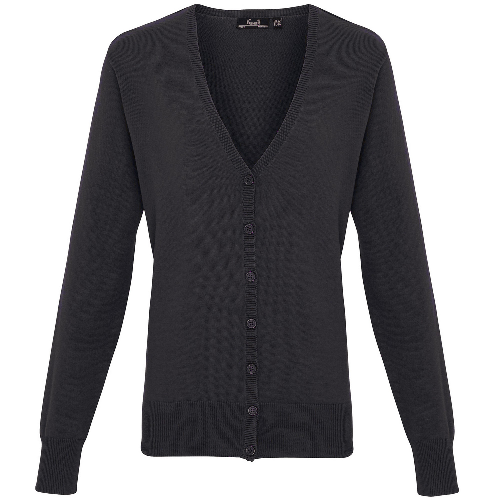 Premier Womens/Ladies Button Through Long Sleeve V-neck Knitted Cardigan (Charcoal) - Size 24 UK