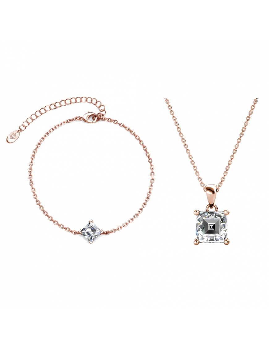 Thumbnail - Einfaches quadratisches Handschellen-Set - Rose Gold und Kristall