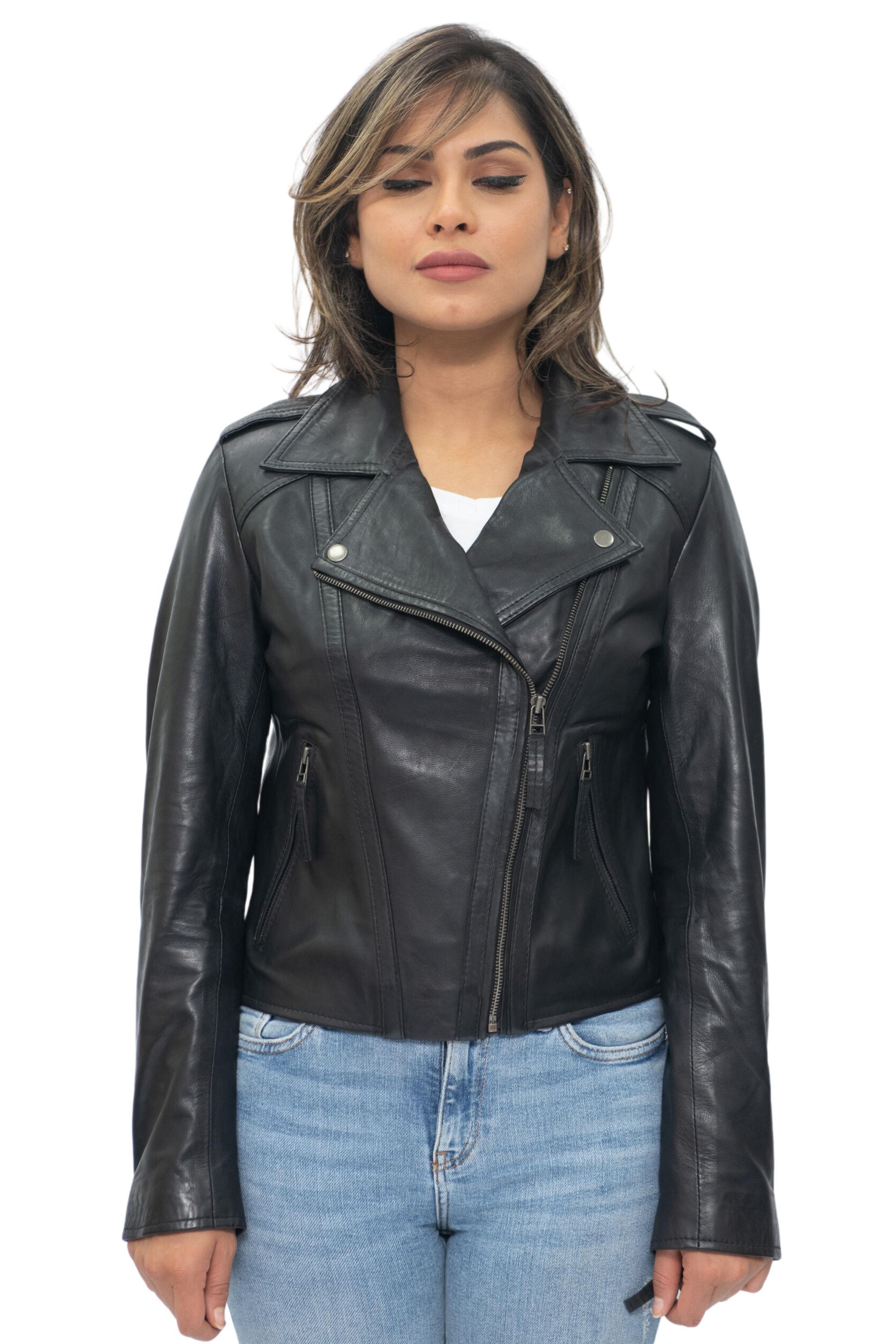 Infinity Leather Bikerjacka i svart läder för dam Tamale – bild 2