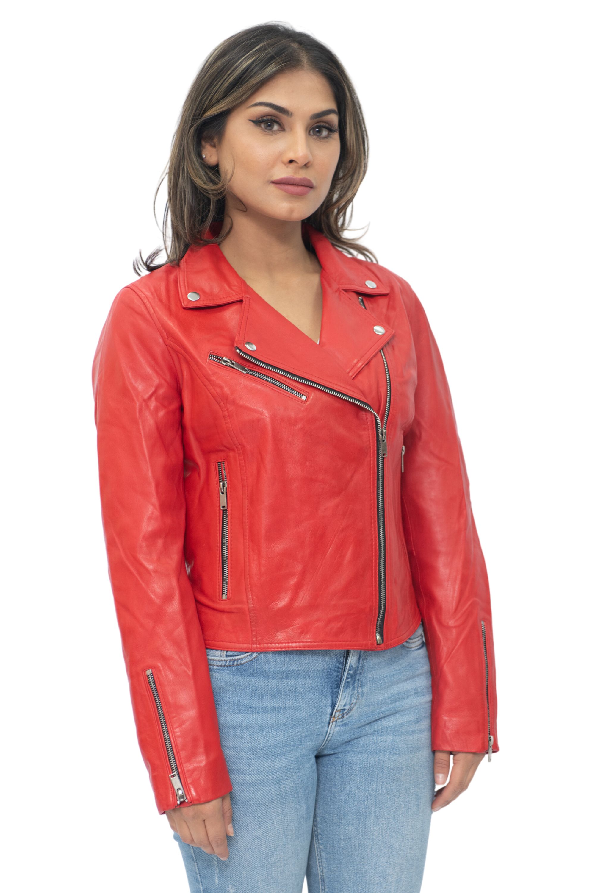 Infinity Leather Dam Läder Klassisk Biker Brando Jacka-Baku skinnjackor – bild 2
