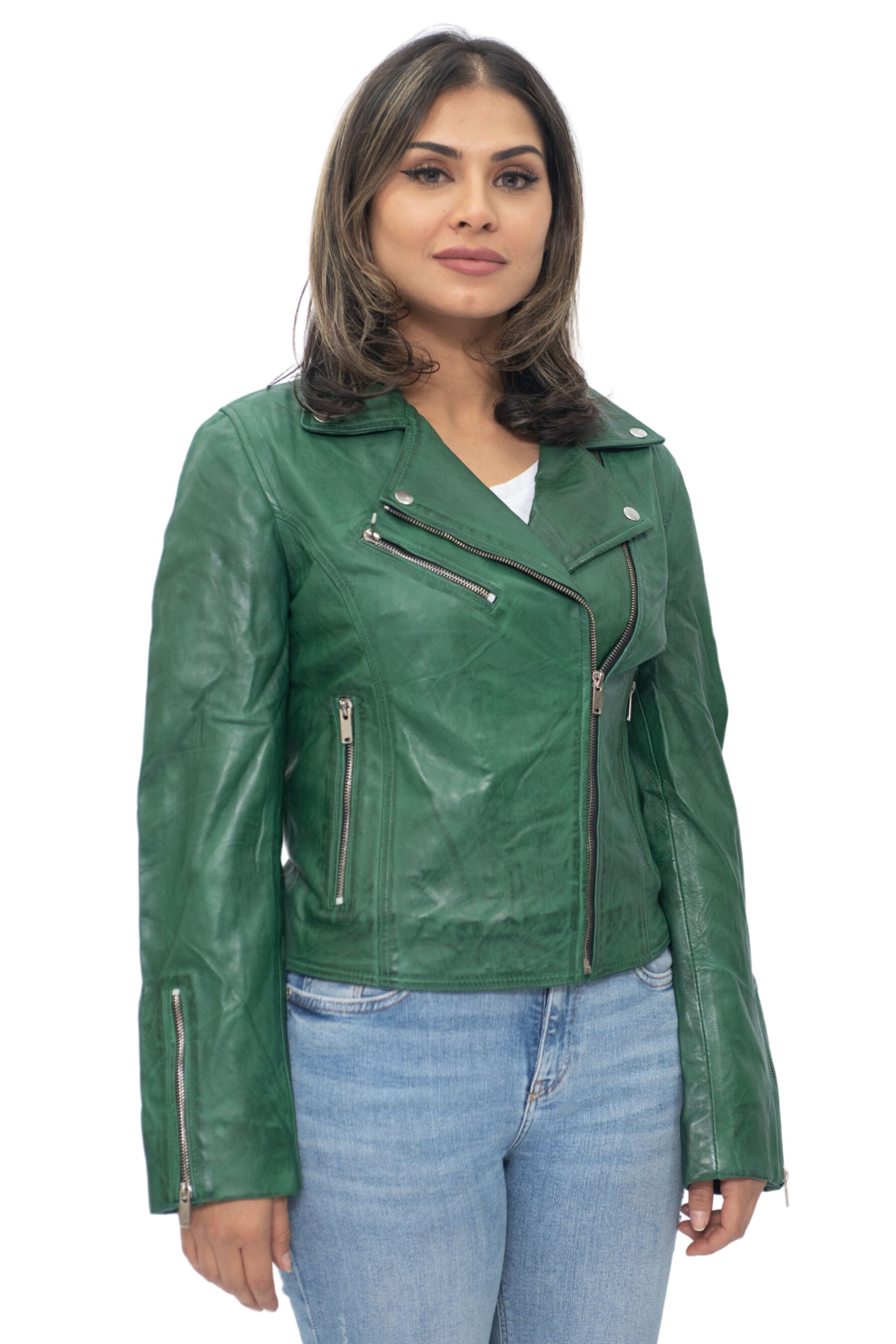 Infinity Leather Dam Läder Klassisk Biker Brando Jacka-Baku skinnjackor – bild 2