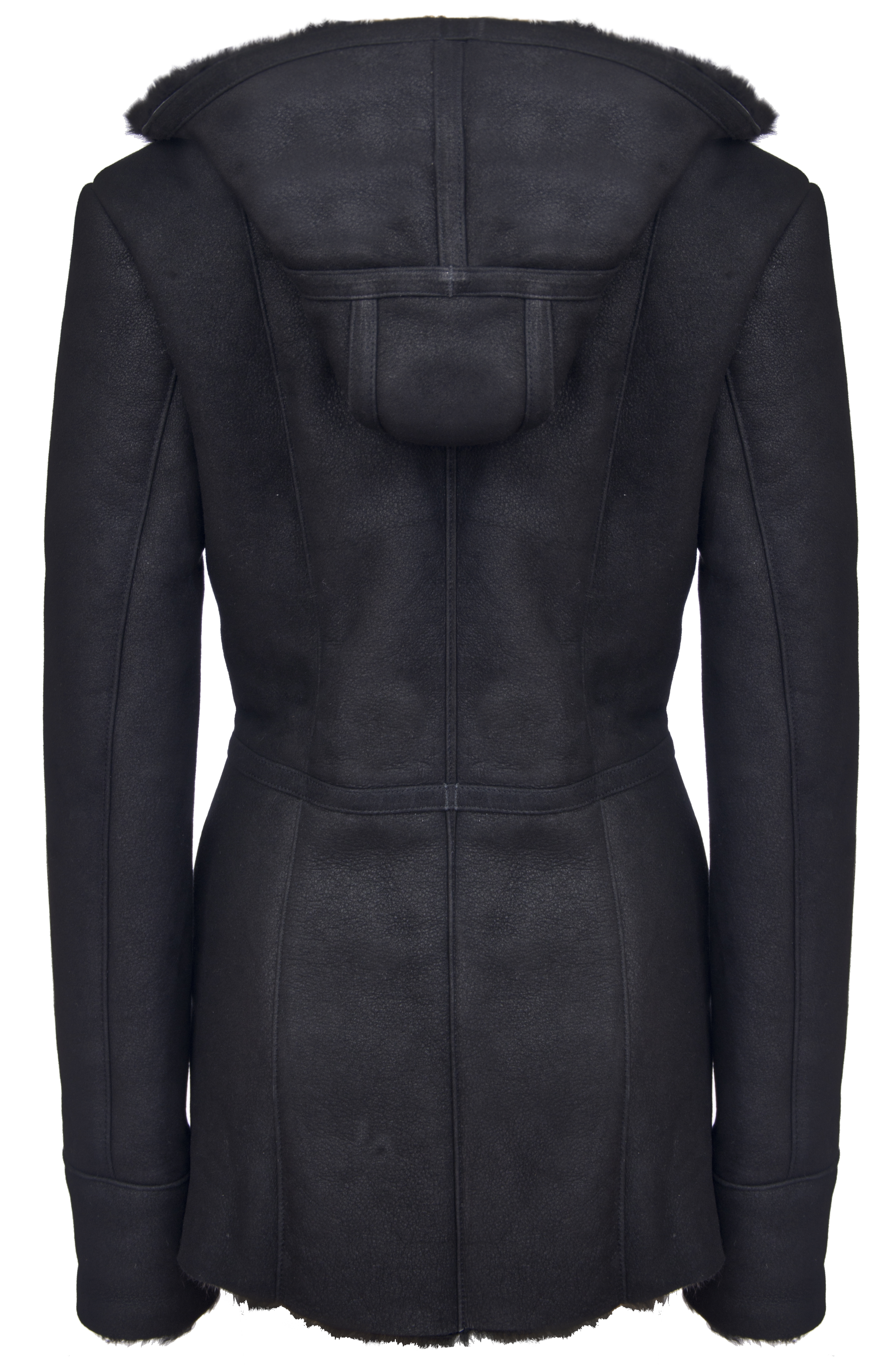 Infinity Leather Dam Svart Merino-fårskinnsjacka med huva-Mandalay – bild 2