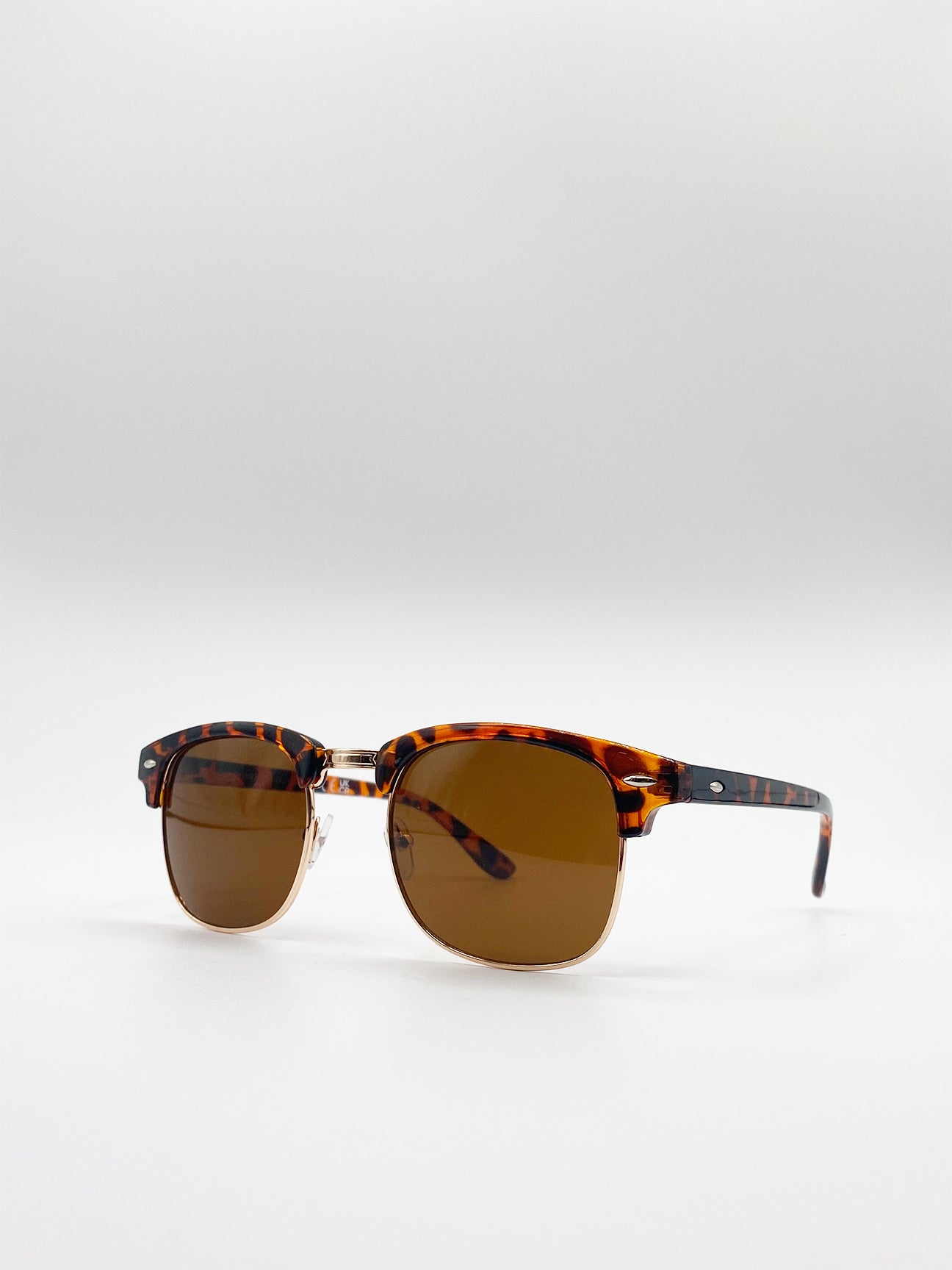 SVNX Mens Half Frame Wayfarer Style Sunglasses - Brown - One Size
