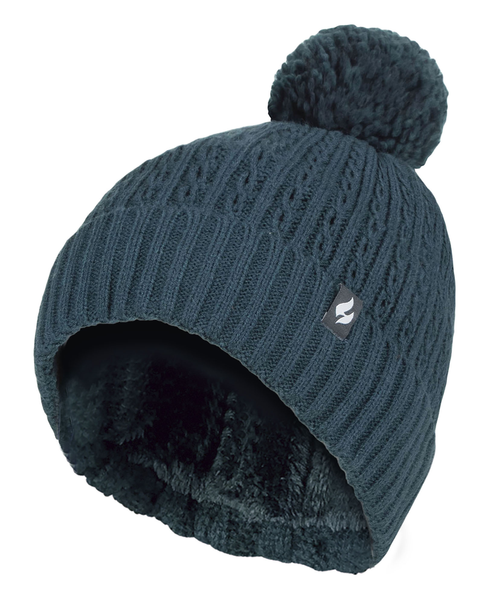 Heat Holders Ladies Thermal Cable Beanie Mössa Värmehållare Vinterstickad Pom Pom Mössa Mjuk ribbad Bobble Mössa Teal dam – bild 2