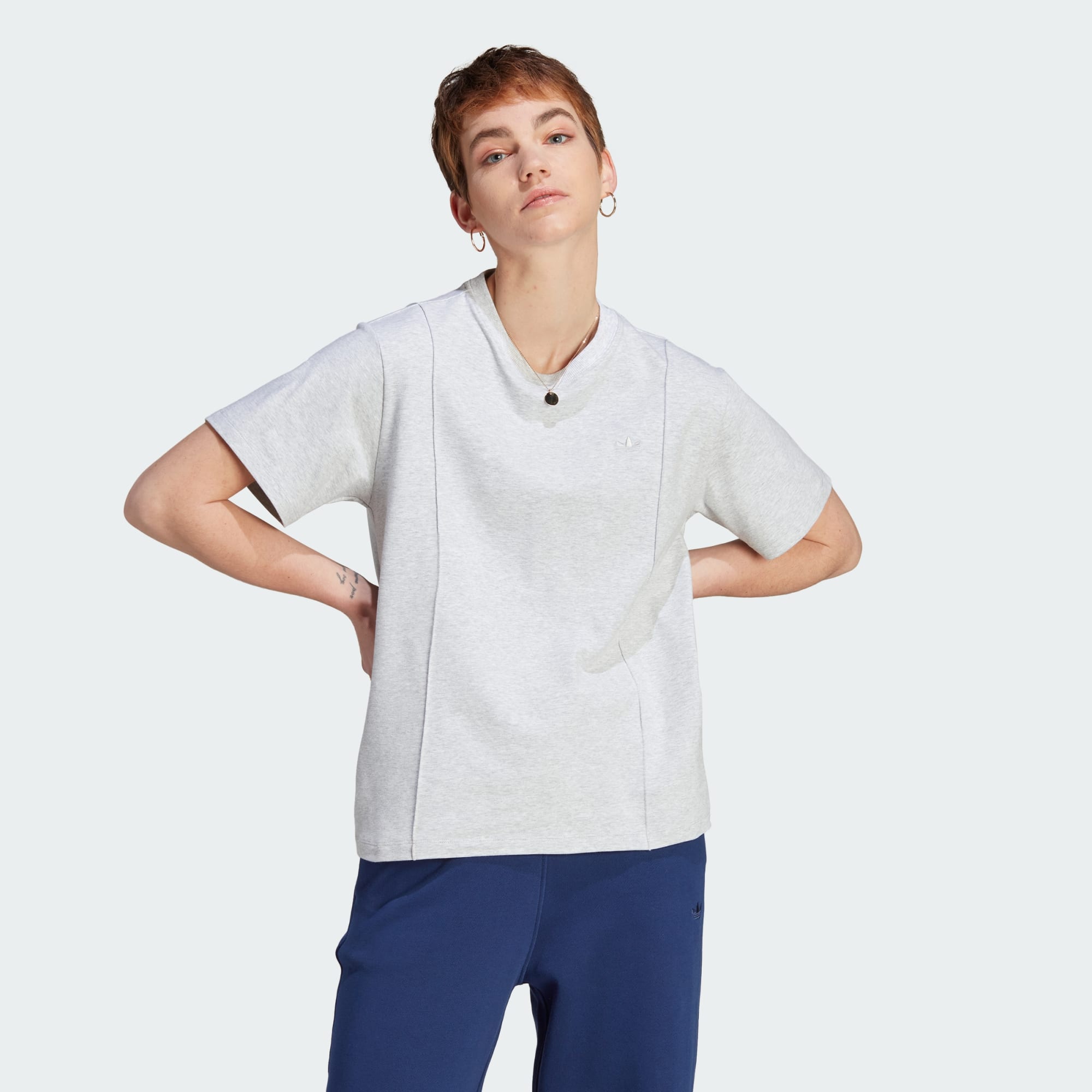 adidas Originals Womens Premium Essentials Tee - Grey Cotton - Size Large