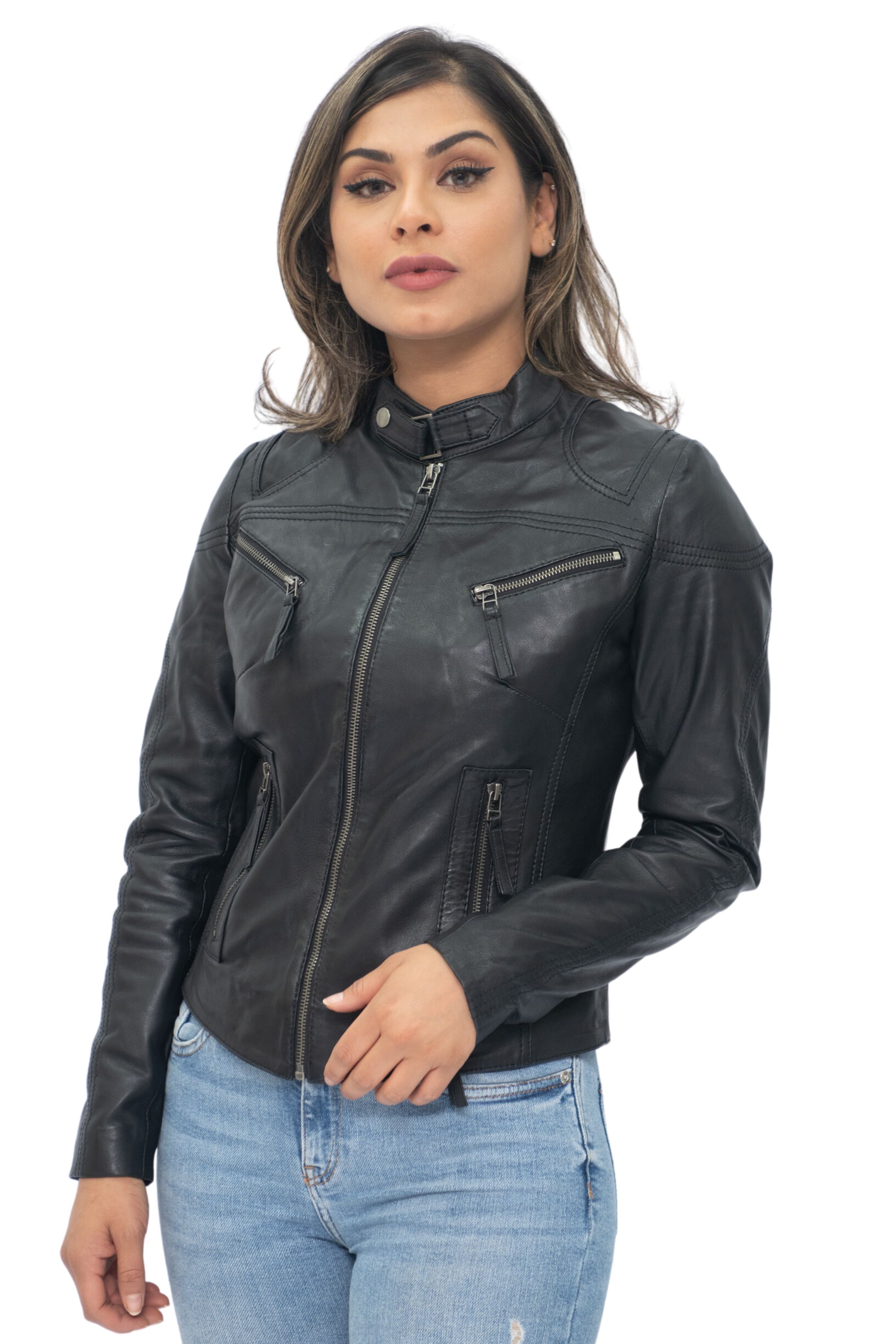 Infinity Leather Bikerjacka i läder med smal passform för kvinnor-Tulsa dam – bild 2