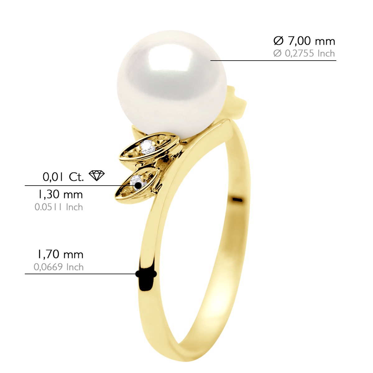 Ateliers Saint Germain Ring Diamanter 0,04 Cts Äkta odlad sötvattenspärla rund 7-8 mm dam – bild 2
