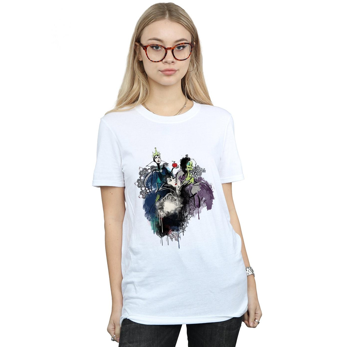 Disney Womens/Ladies Villains Sketch Cotton Boyfriend T-Shirt (White) dam – bild 2