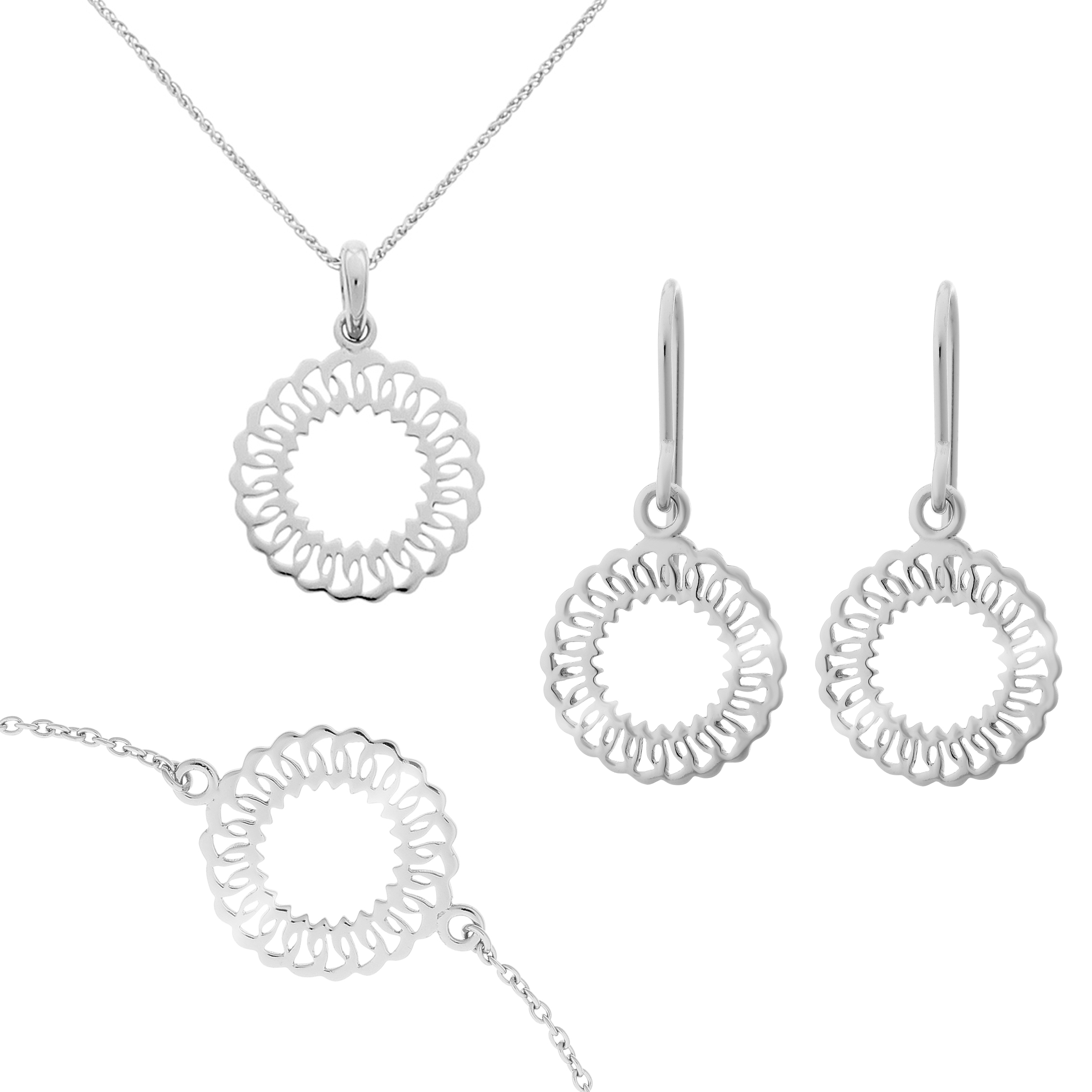 Thumbnail - Orphelia 'Amada' Damen-Set aus 925er Sterlingsilber: Armband + Ohrringe + Halskette – Silber SET-7075