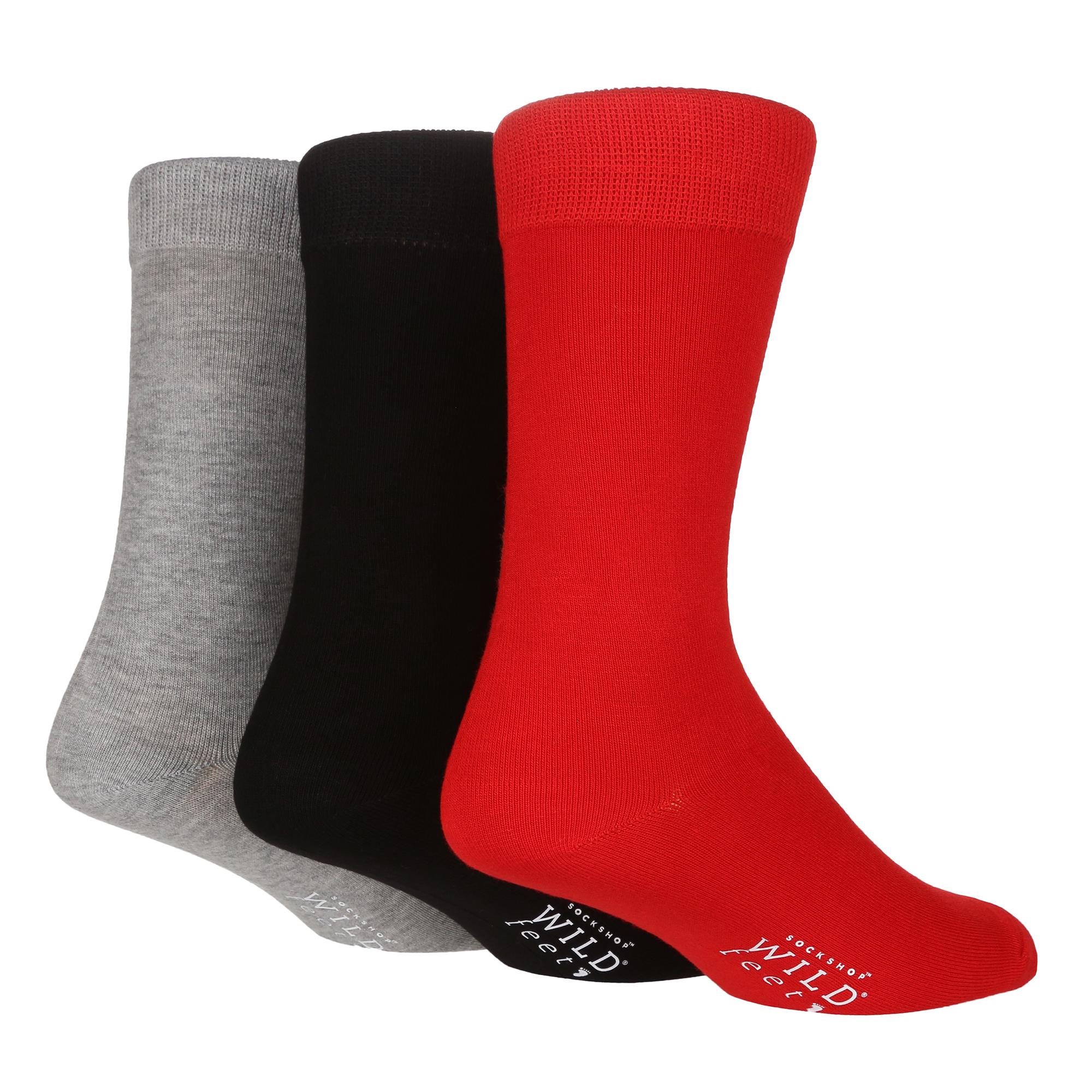 Thumbnail - Wildfeet - 3 Paires Homme Chaussettes Bambou Mi-mollet Costume Unies - Rouge / Gris