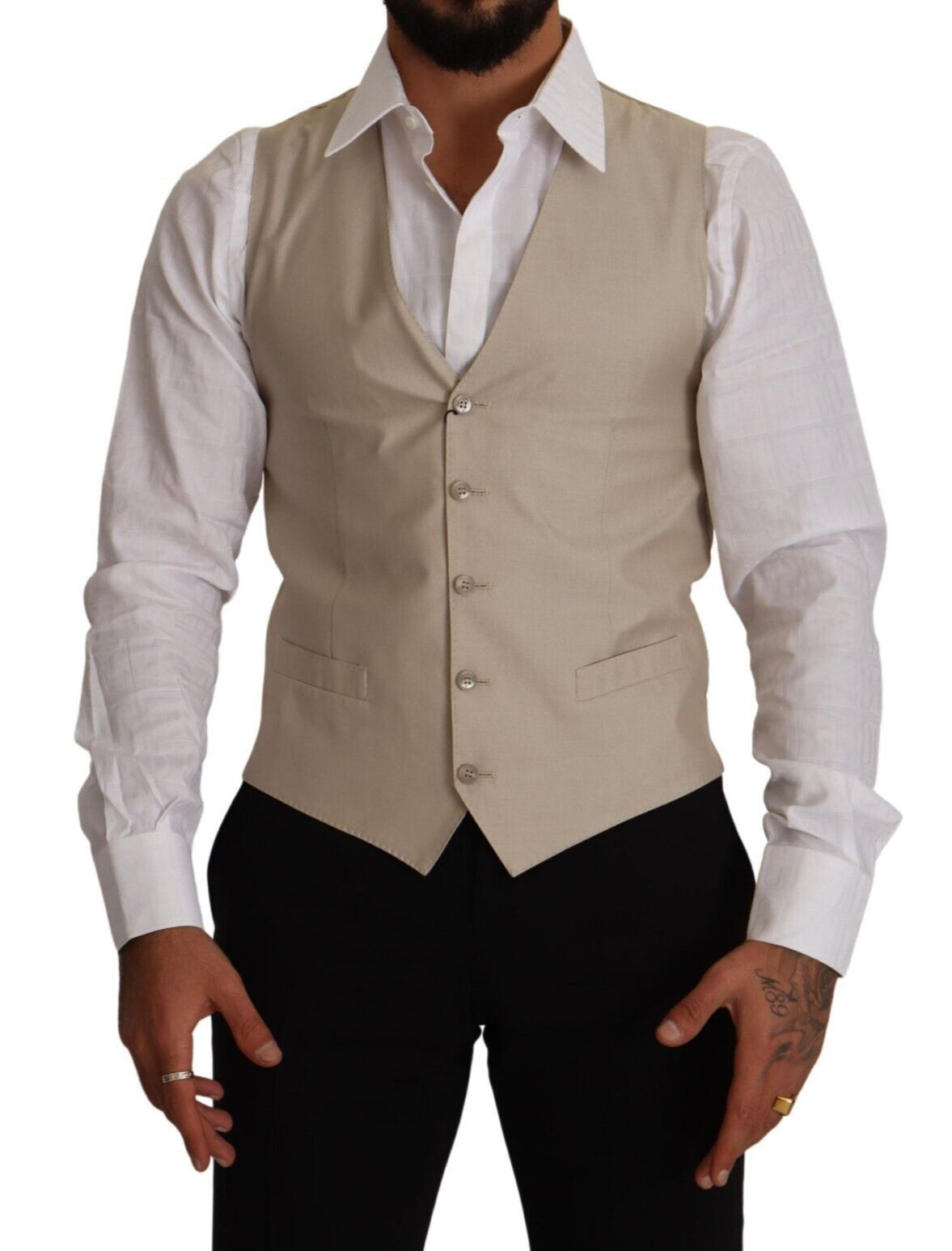 Herrers Beige Bomull Silke Slim Fit Västar