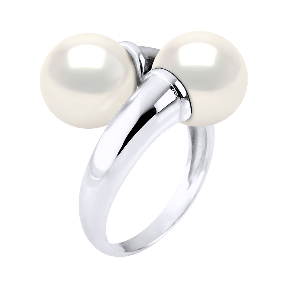 Thumbnail - Ring You & Me Bulk - 2 echte Süßwasser-Zuchtperlen rund 9-10 mm