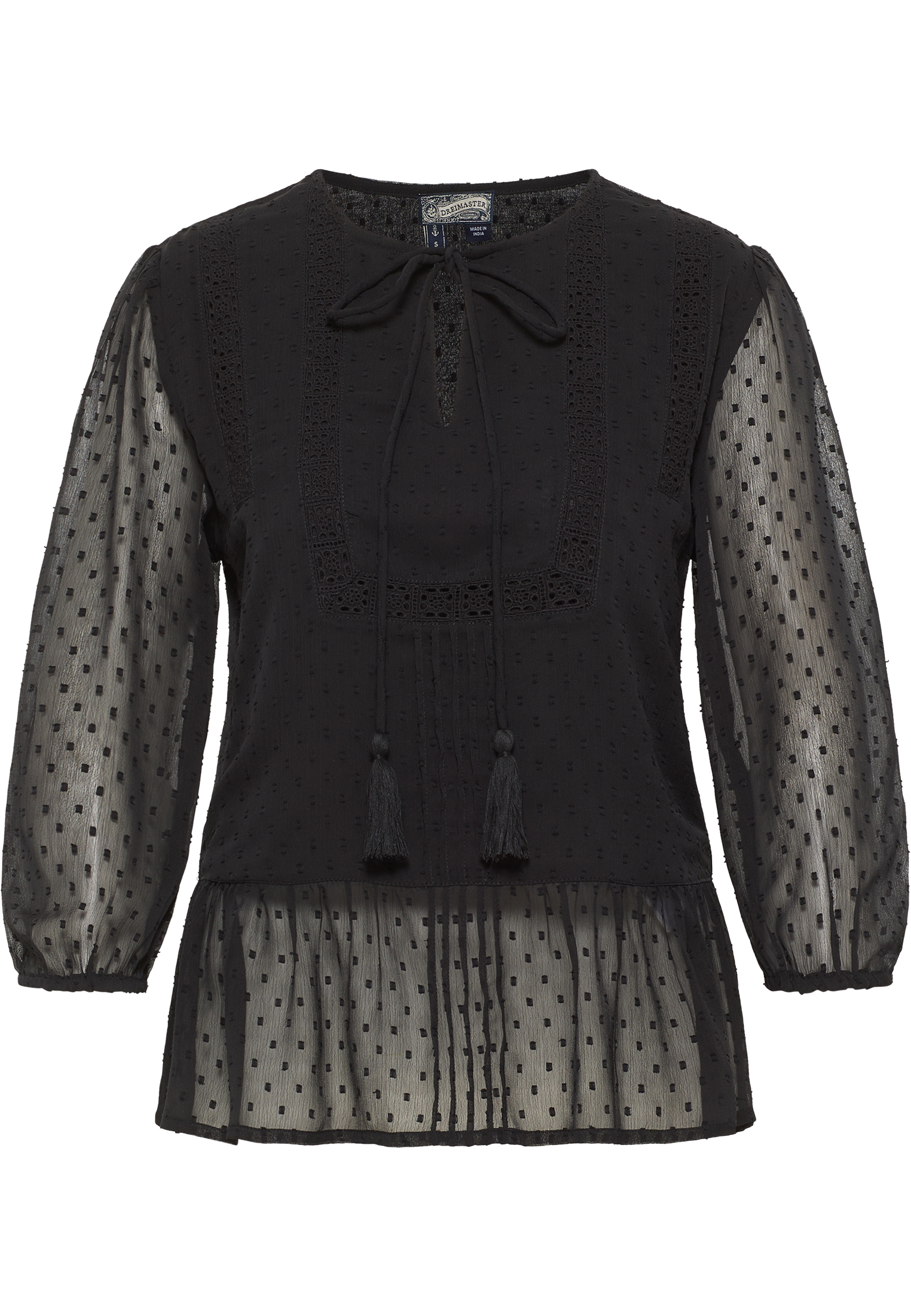 Dreimaster Blouseshirt met kant Dames zwart
