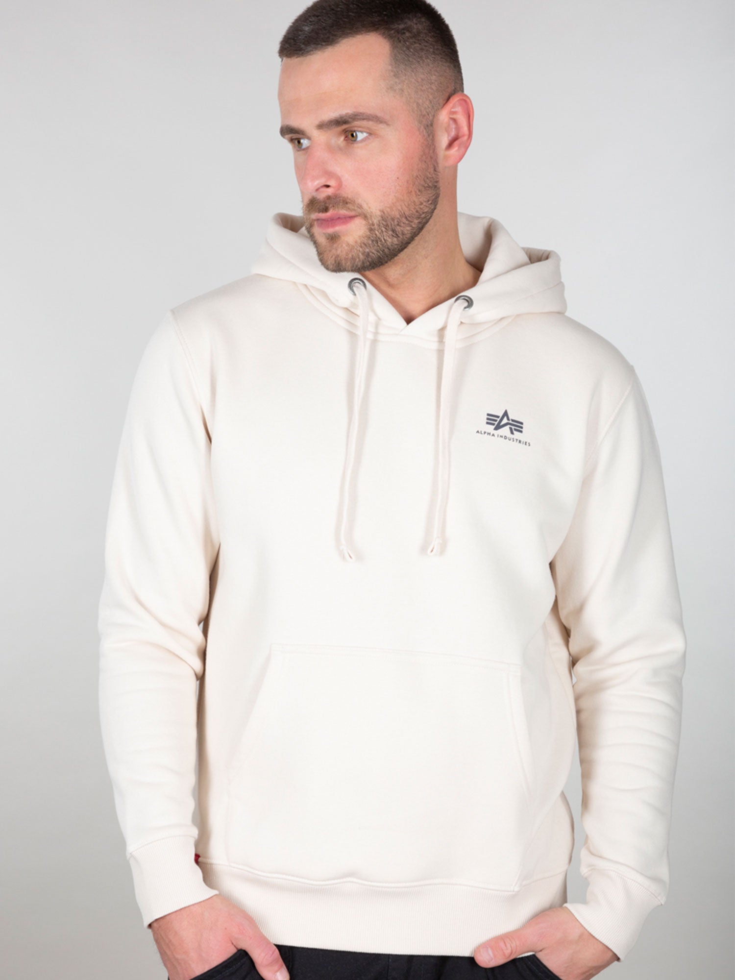 Alpha Industries Basic Hoodie Kleines Logo Jet Stream Weiß
