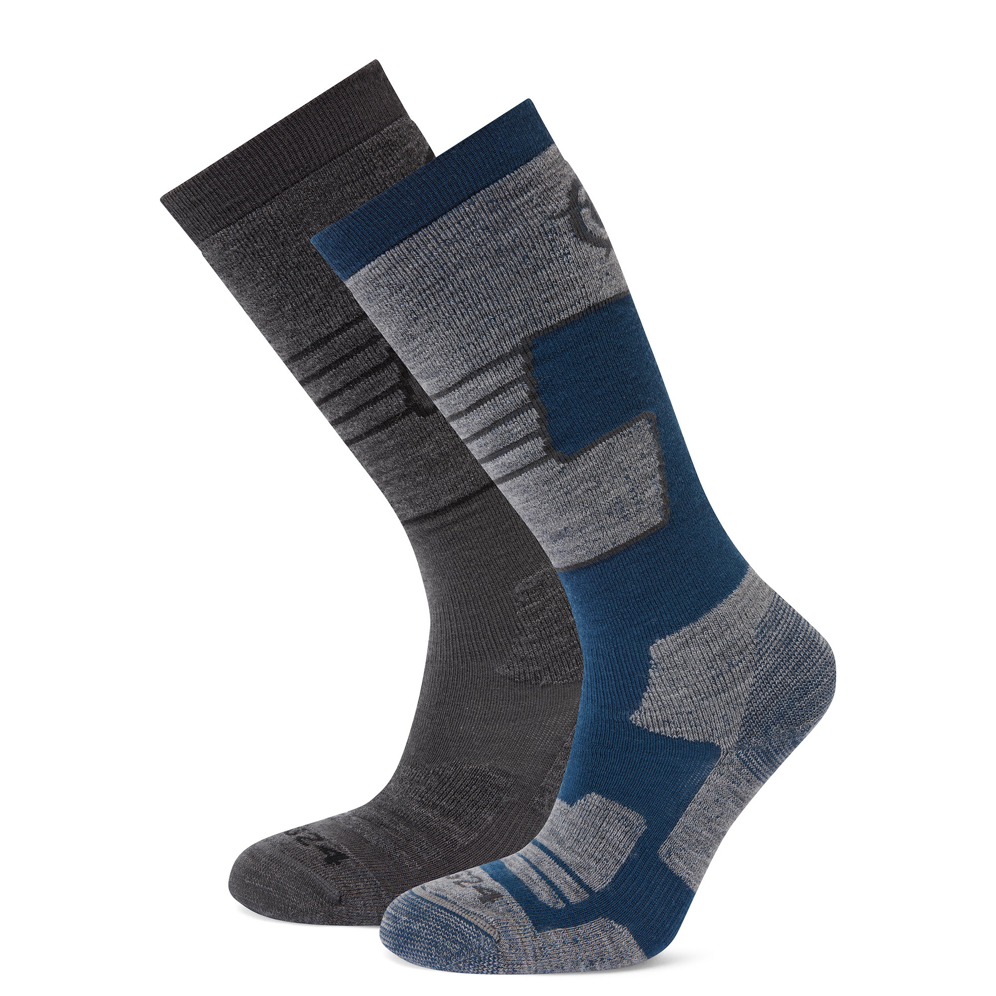 TOG24 Linz 2 Pack Womens Ski Socks Dark Grey Marl/Jewel Blue Wool - Size Small