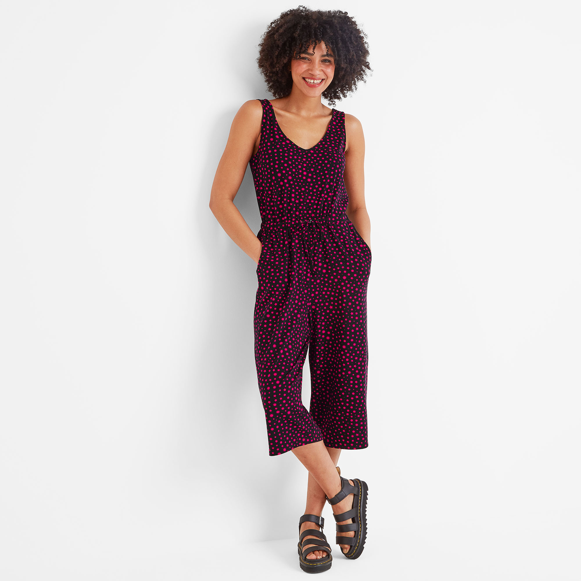 TOG24 Emmie Womens Jumpsuit Magenta Star Print - Dark Blue Viscose - Size 16 UK