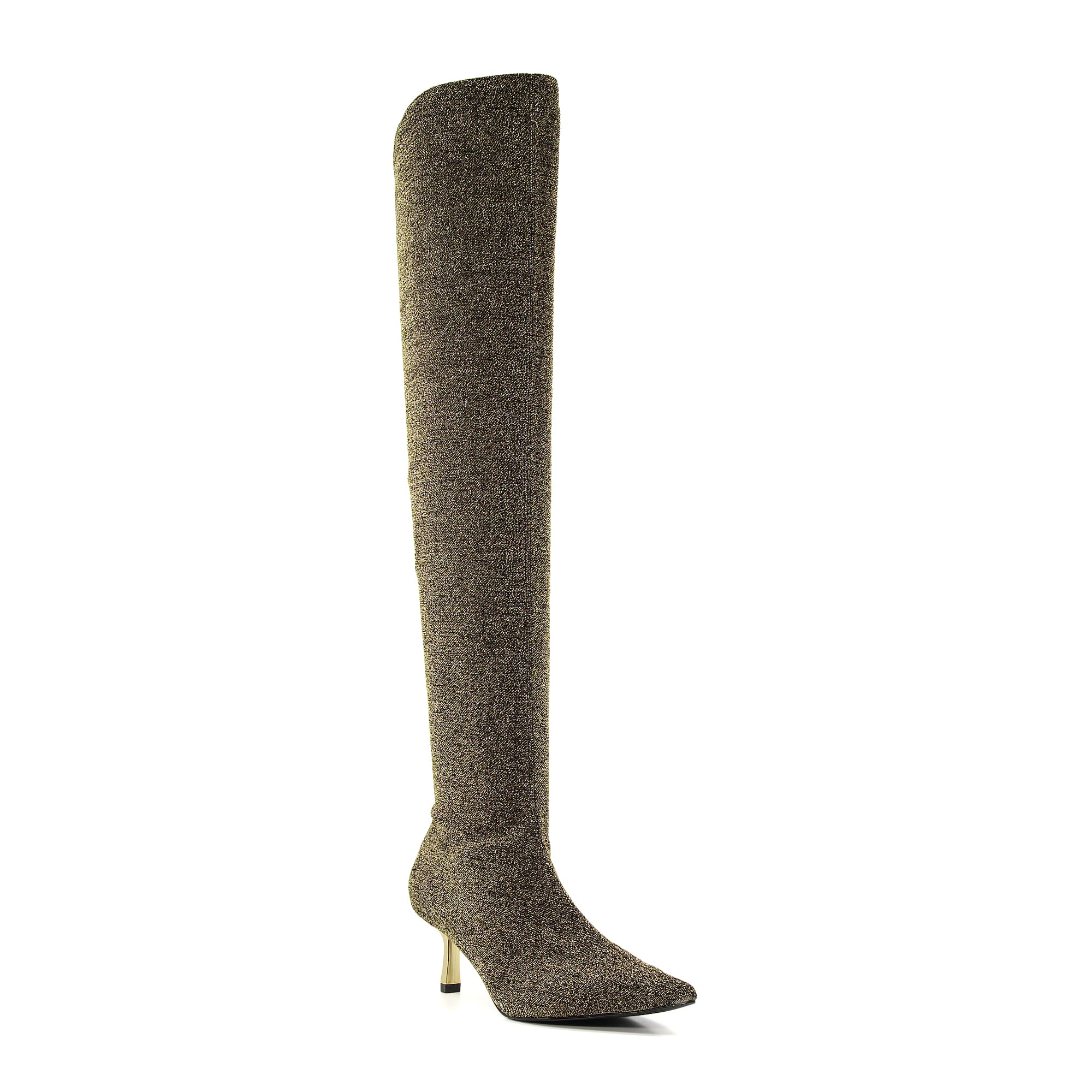Dune London Womens Ladies SPELL Matte Heel Over-The-Knee Boots – Gold Micro Fibre – Size UK 5