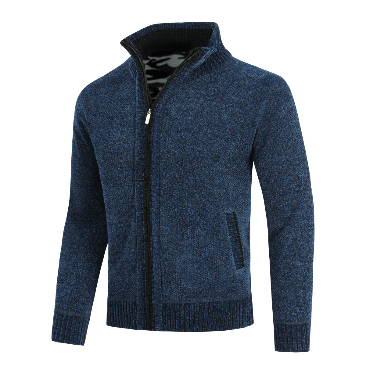 Allthemen Herrkofta med dragkedja och uppstående krage, fodrad tjock stickad pullover – bild 2