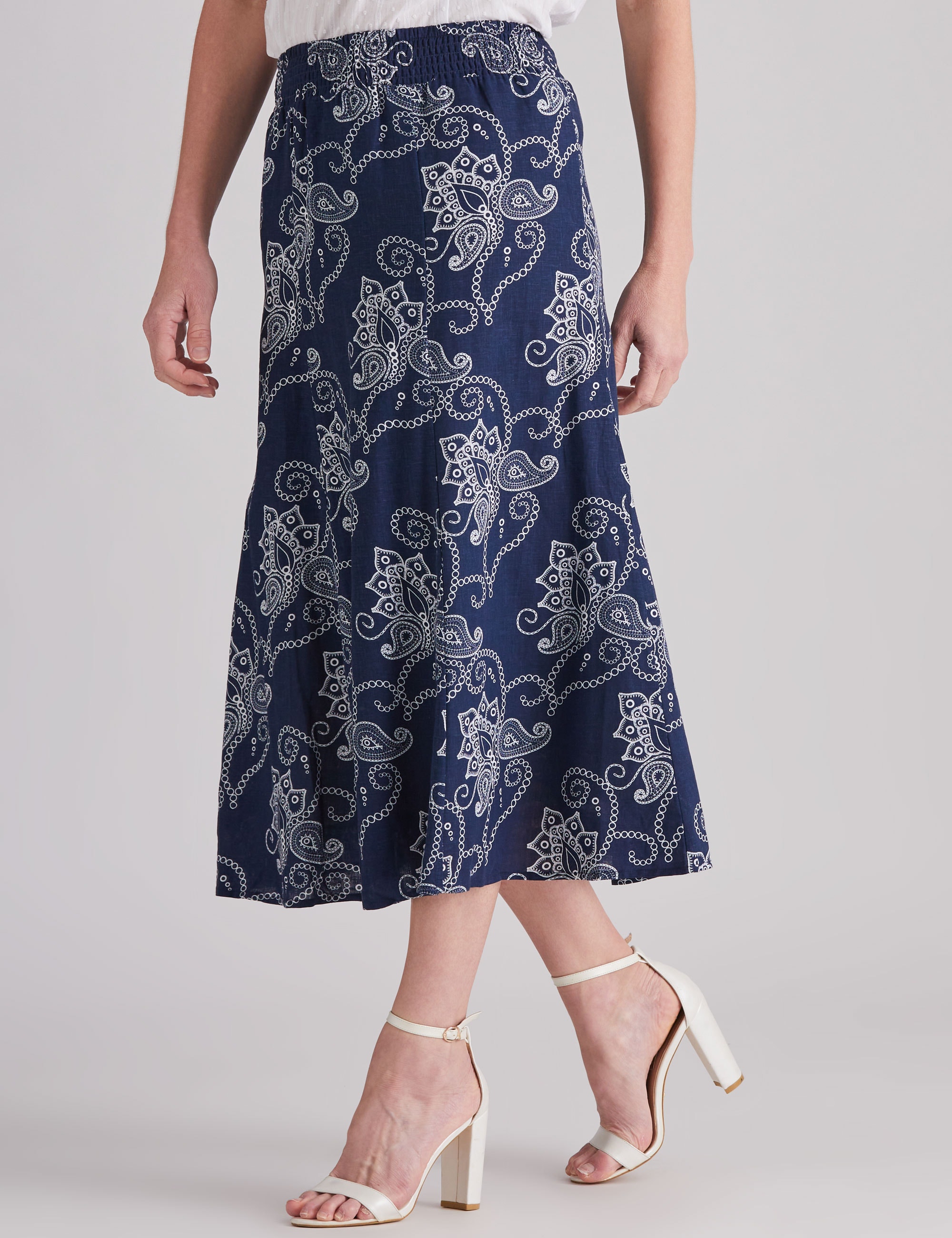 NONI B - Womens Skirts - Navy Blazer - Blue - Linen Blend - Paisley ...