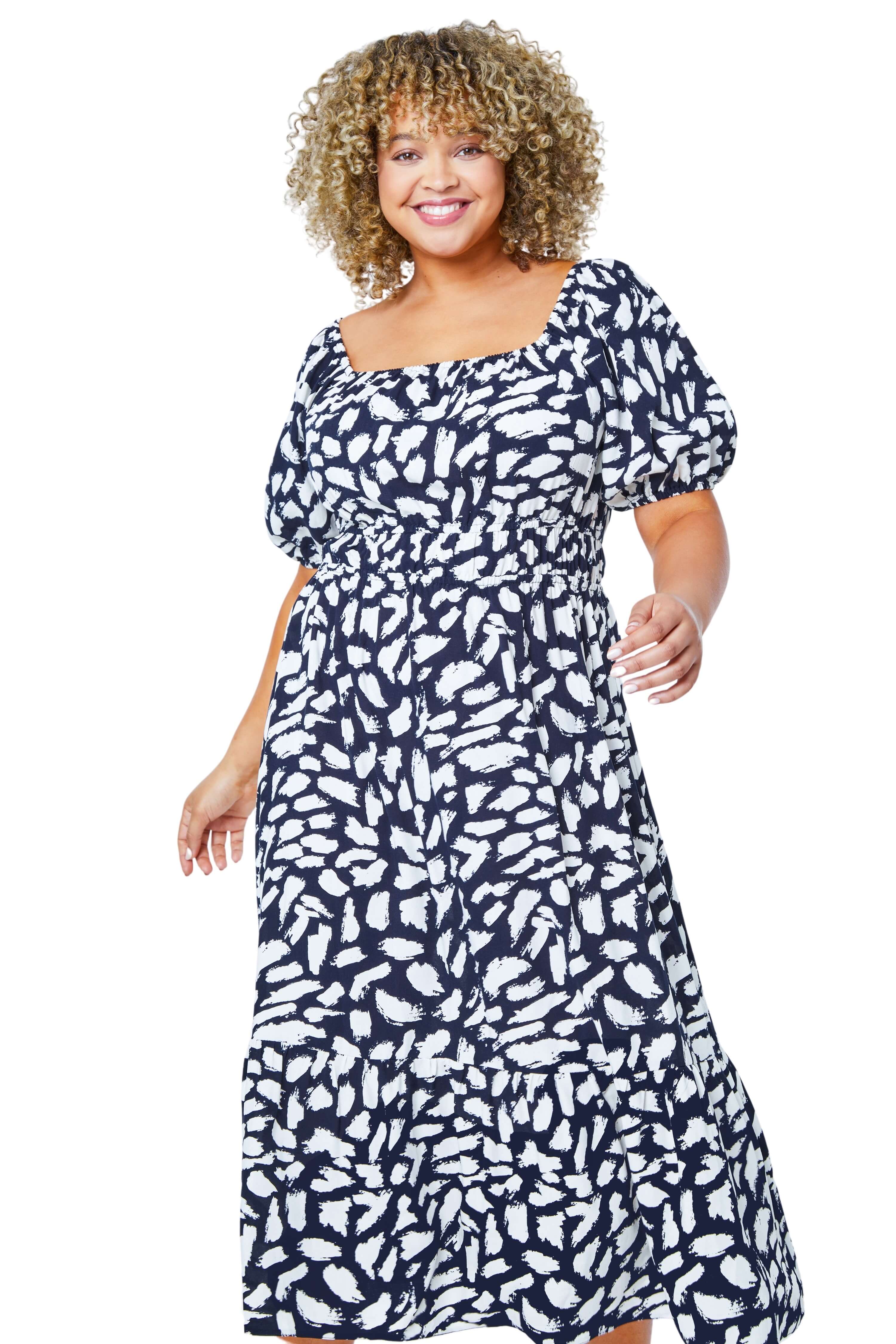 Roman Curve Womens Stretch Waist Midi Dress - Navy Denim - Size 20 UK