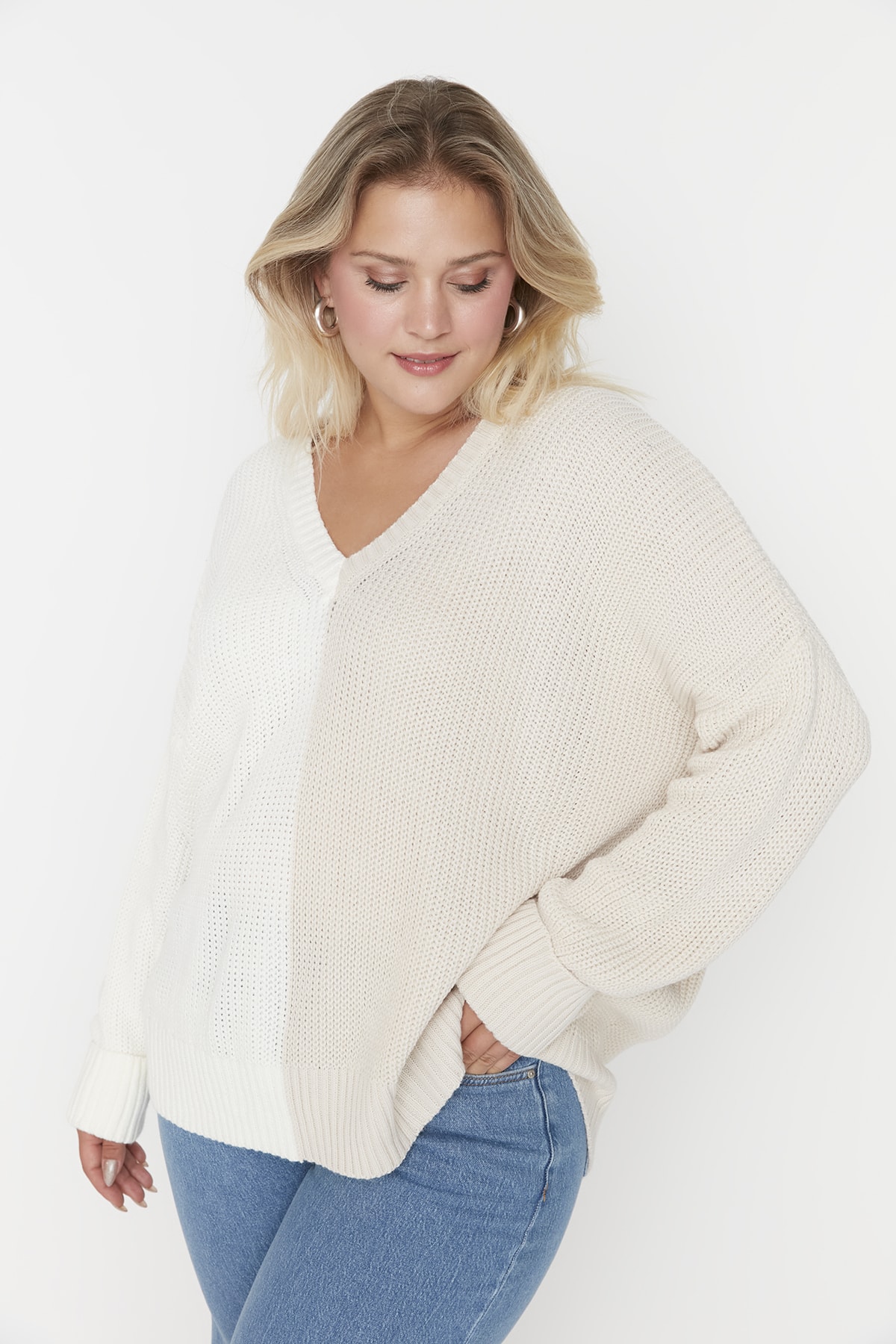 Trendyol Dames Kleurblok Plus Size Trui