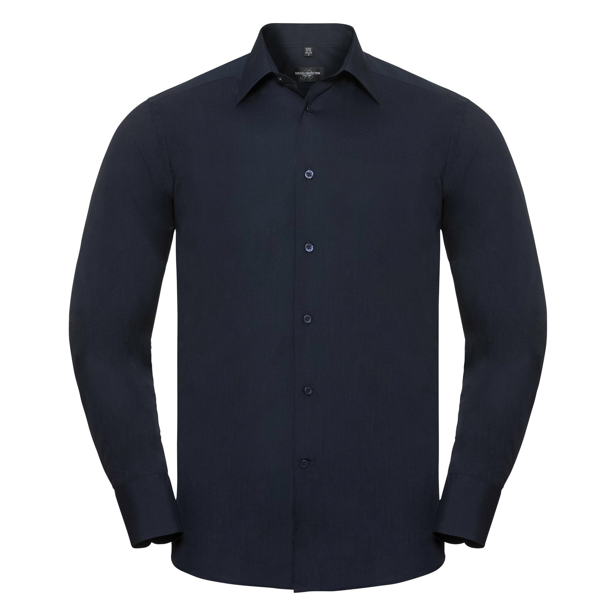 Russell Athletic Russell Collection Mens Long Sleeve Poly-Cotton Easy Care Tailored Poplin Shirt (French Navy)