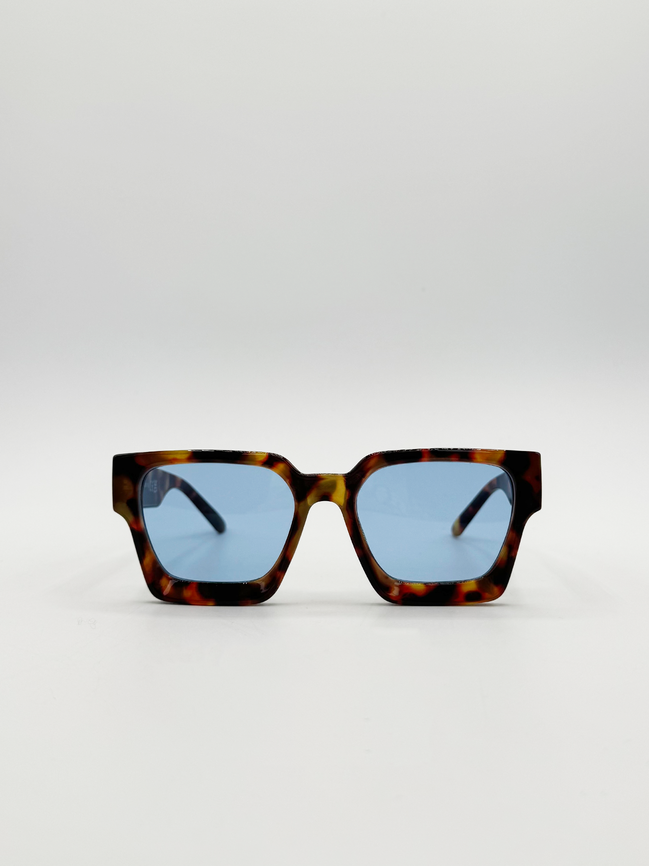 SVNX Mens Chunky Oversize square Sunglasses in Tortoiseshell with Blue Lenses - Brown - One Size