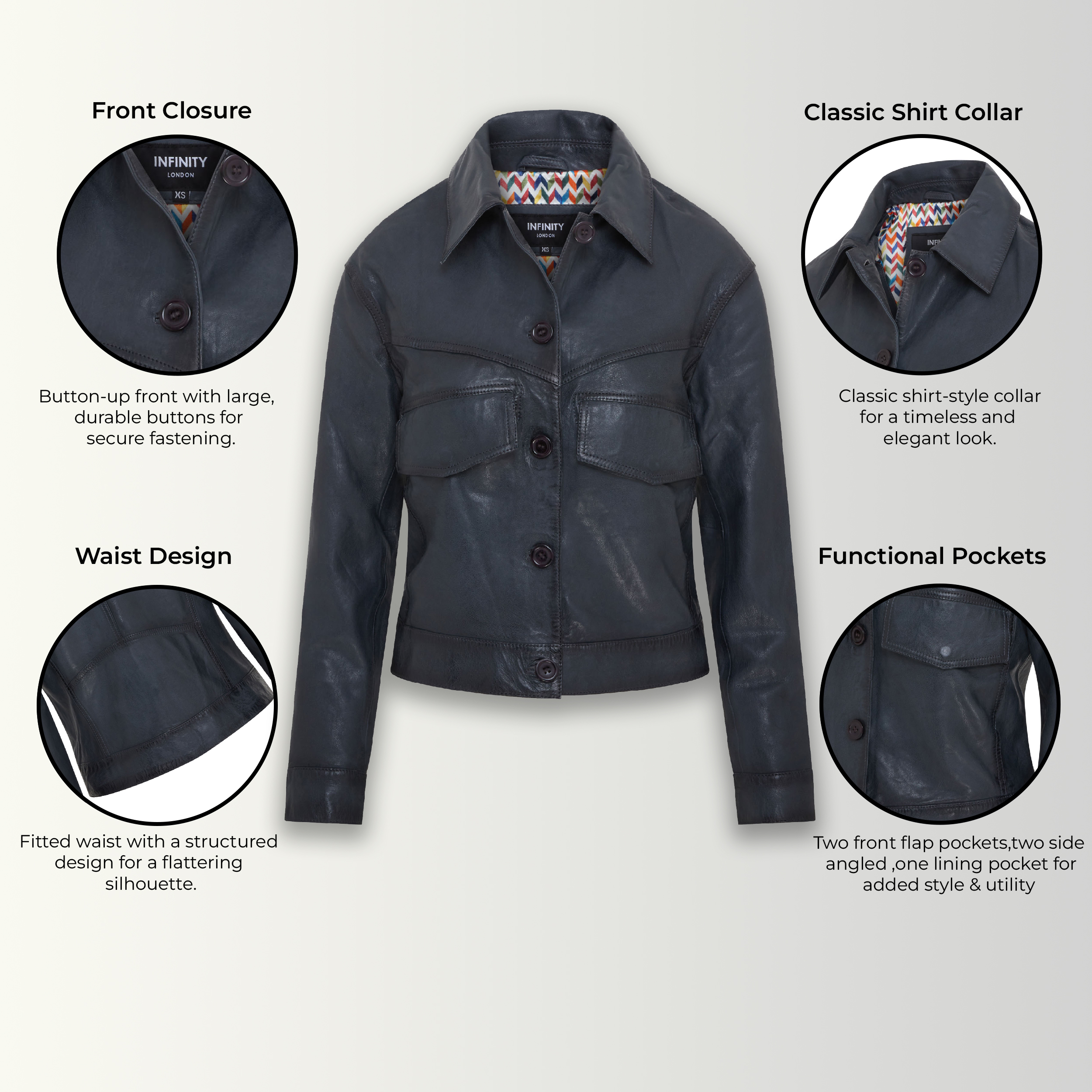 Dam Navy Retro Biker Skinnjacka Kopervik 2
