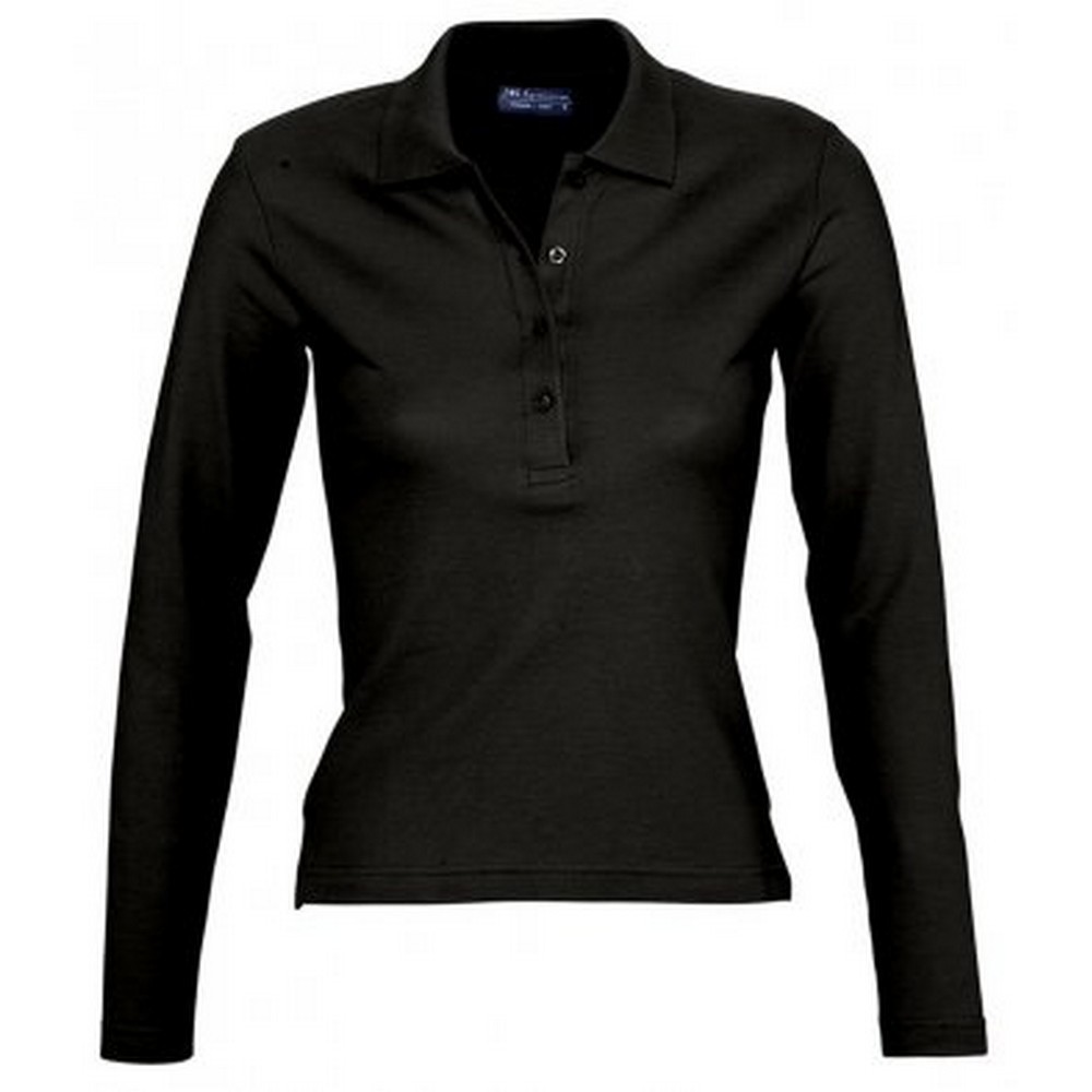 Sols Womens/Ladies Podium Long Sleeve Pique Cotton Polo Shirt (Black) - Size Large