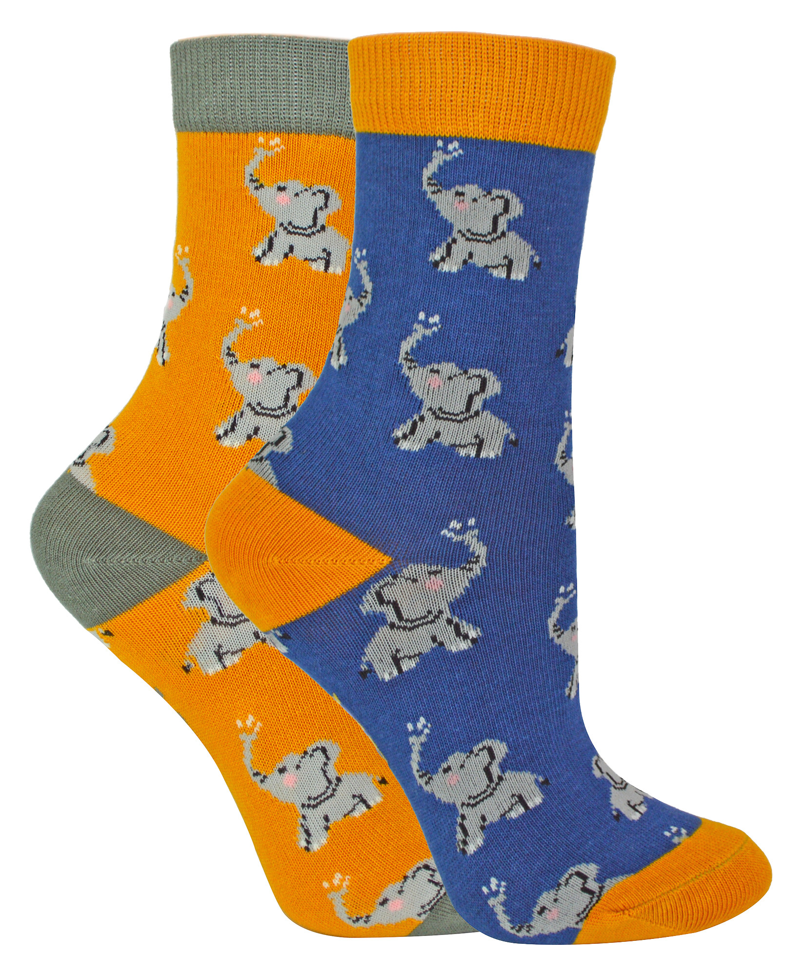 Miss Sparrow Mr Heron - 2 Pairs Boys Bamboo Animal Patterned Socks - Elephants - Multicolour - Size 2-3Y