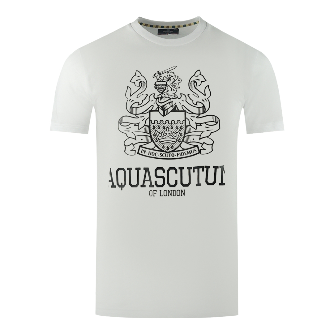 Aquascutum Mens Large Bold London Aldis Brand Logo White T-Shirt - Size Large