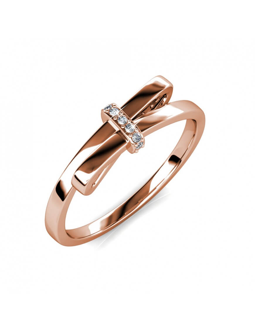 Thumbnail - Ring mit leuchtender Schleife - Rose Gold und Kristall