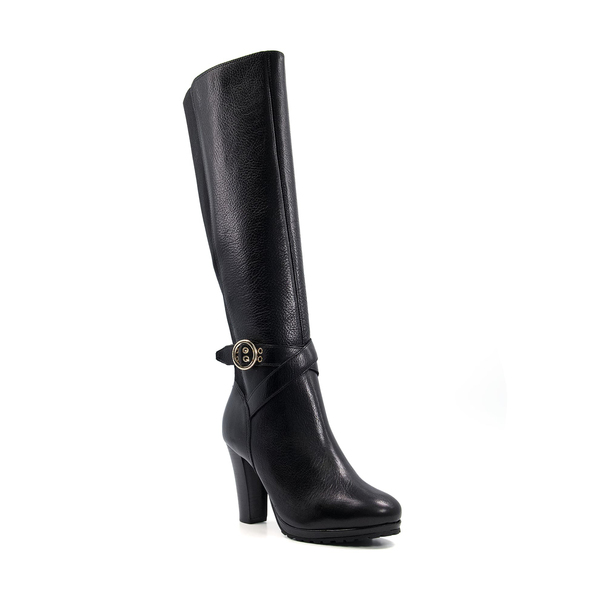 Dune London Womens Ladies SABRENA Buckle-Detail Leather Knee-High Boots – Black Leather (archived) – Size UK 7