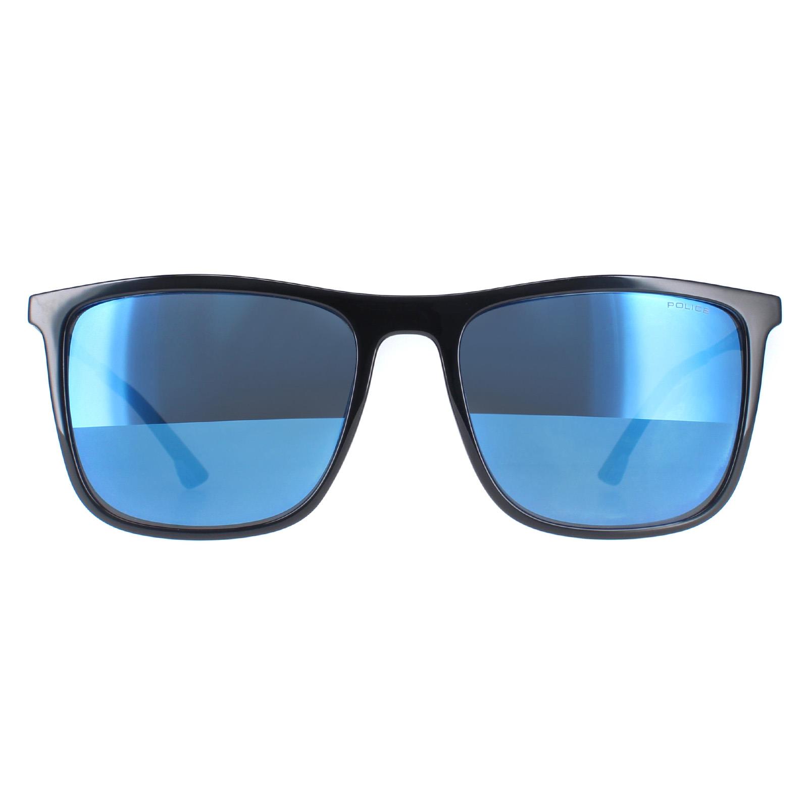 Police Square Mens Shiny Black Smoke Mirror Blue SPL770M Vibe 1 - One Size