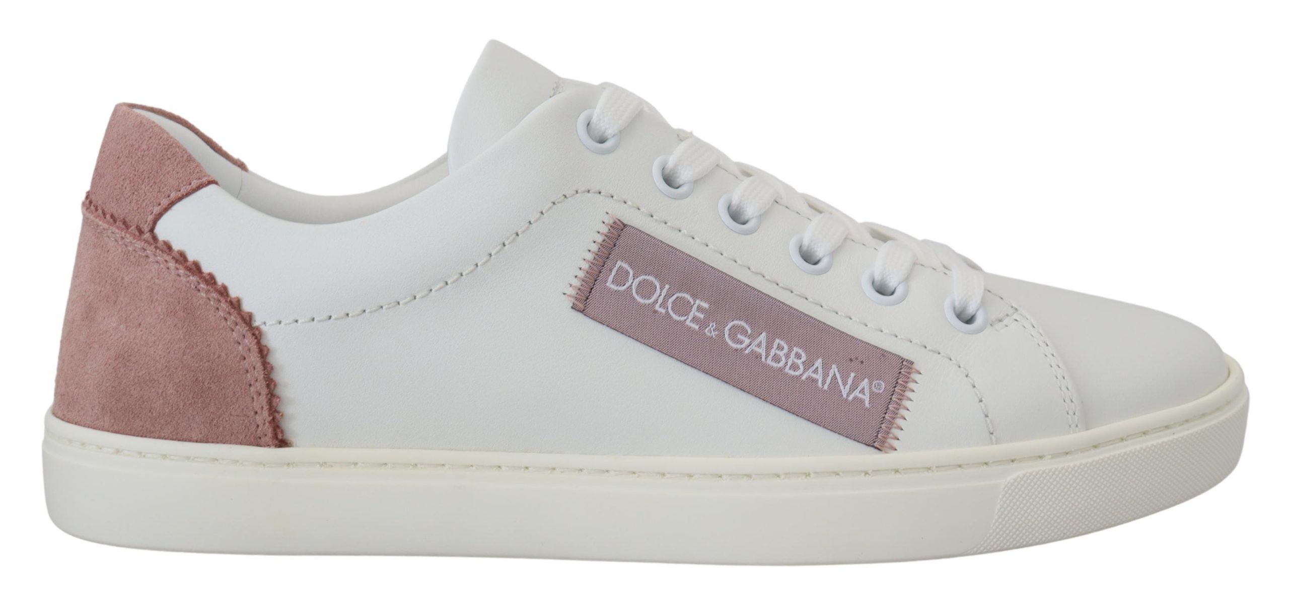 Thumbnail - Dolce & Gabbana Weiße Rosa Leder Low-Top Sneakers Damen Schuhe