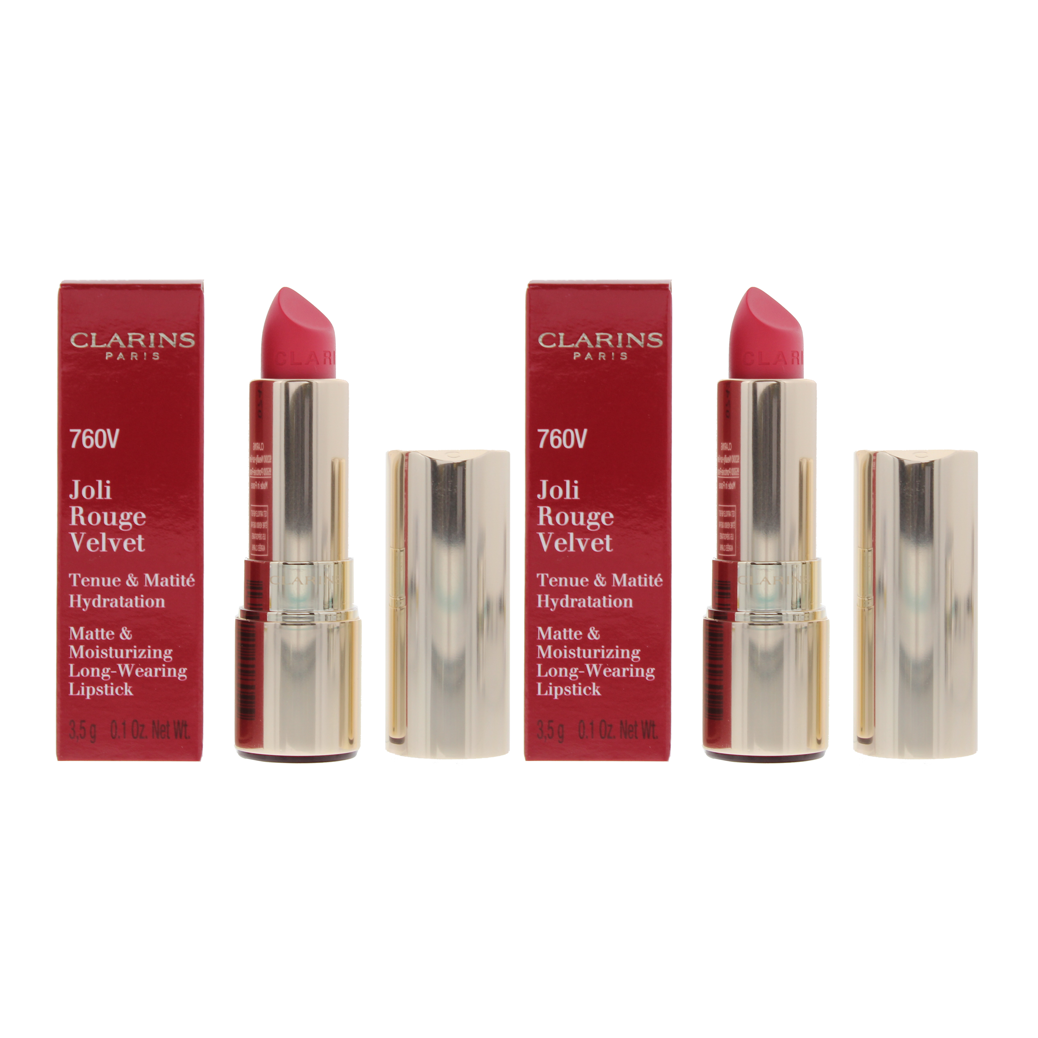 Clarins Womens Joli Rouge Velvet Matte & Moisturizing Lipstick 3.5g - 760V Pink Cranberry x 2 - One Size