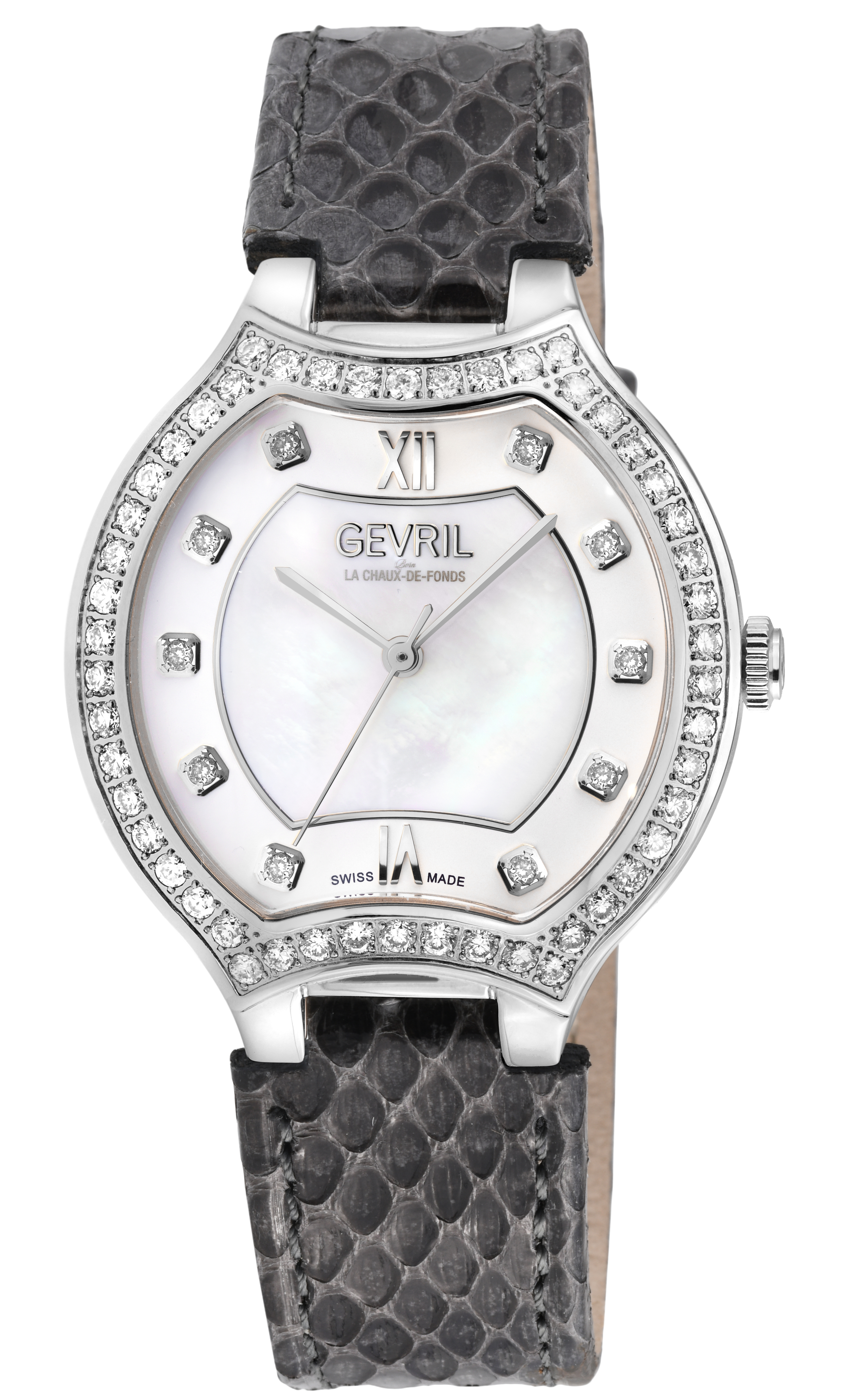 Gevril WoMens Lugano Swiss Diamond Genuine Italian Handmade Leather Watch – Grey – One Size