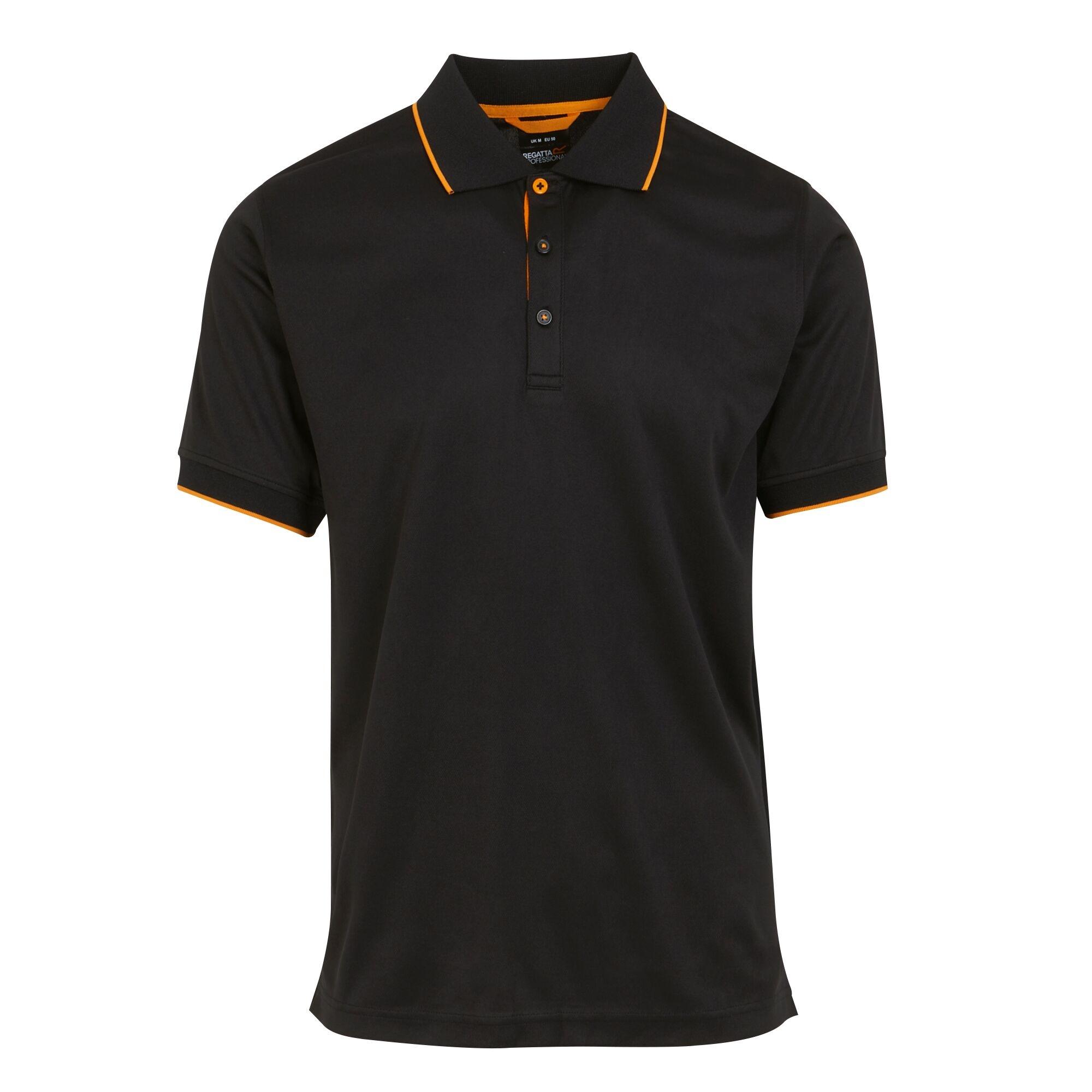 Regatta Heren Navigate Poloshirt met Korte Mouwen (Zwart/Oranje Pop)