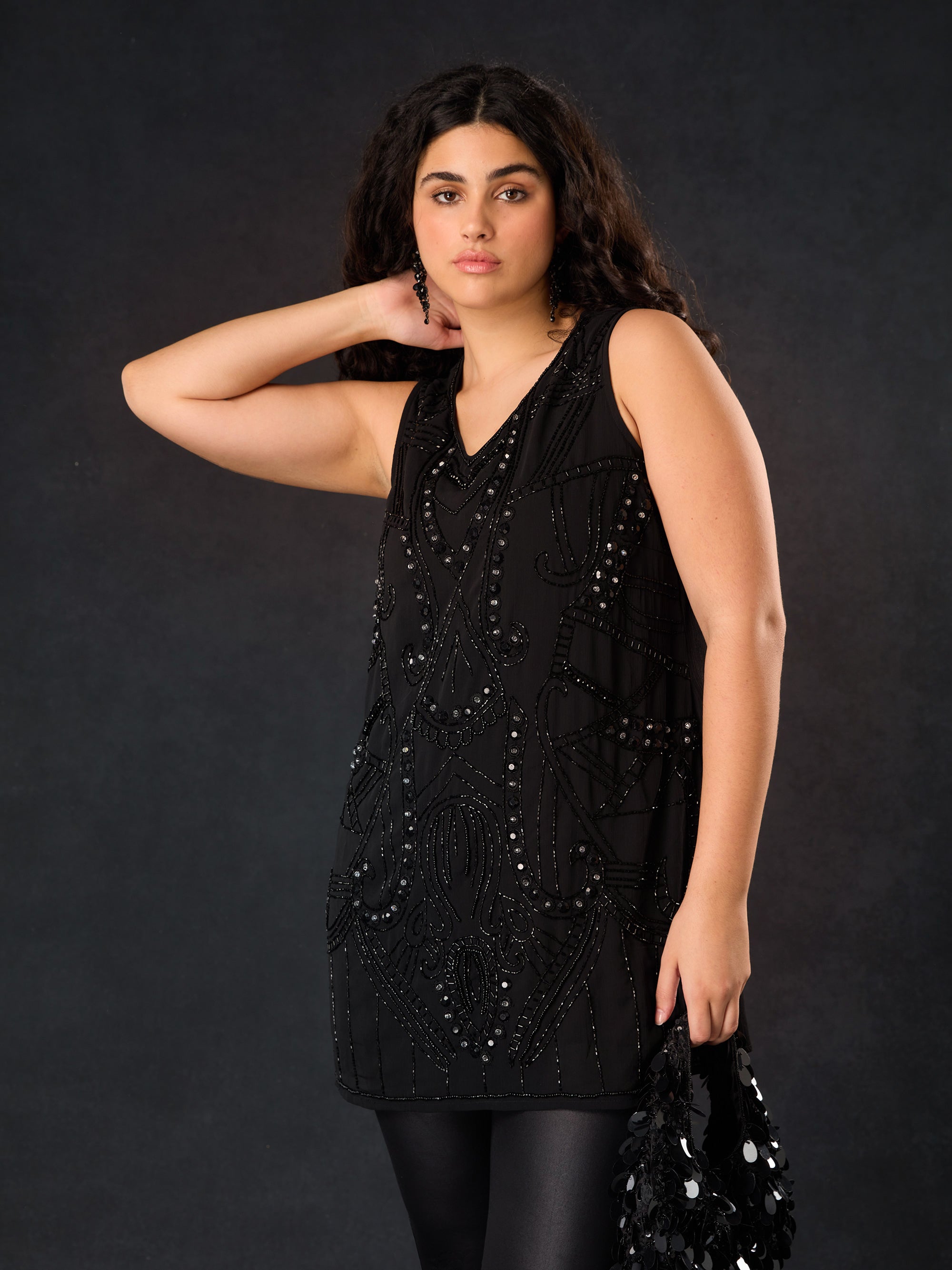 Live Unlimited Womens Black Embellished Chiffon Tunic Vest - Size 12 UK