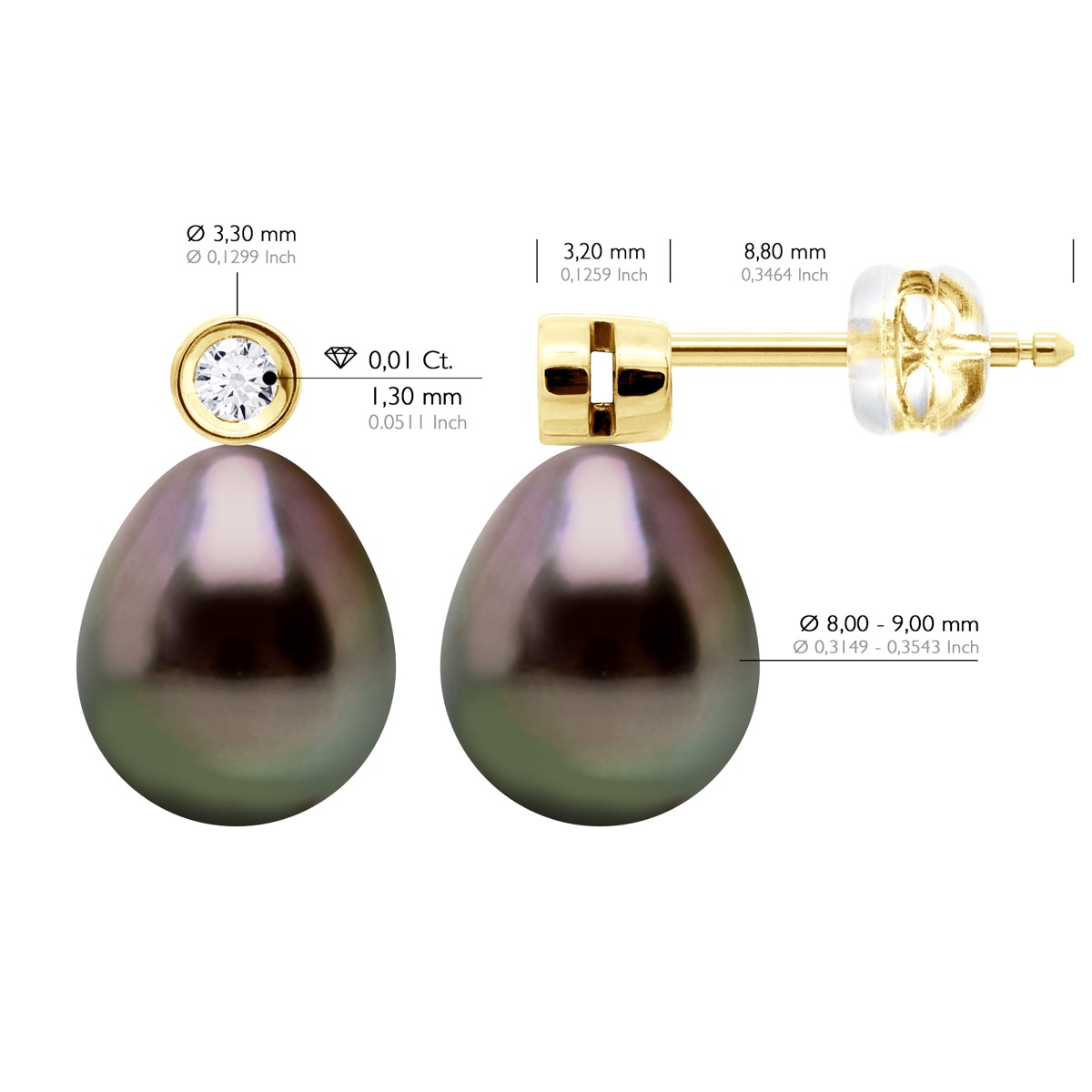 Ateliers Saint Germain Örhängen Prestige -Diamanter 0,02 Cts Gult guld Äkta odlade Tahitipärlor Päron 9-10 mm dam – bild 2
