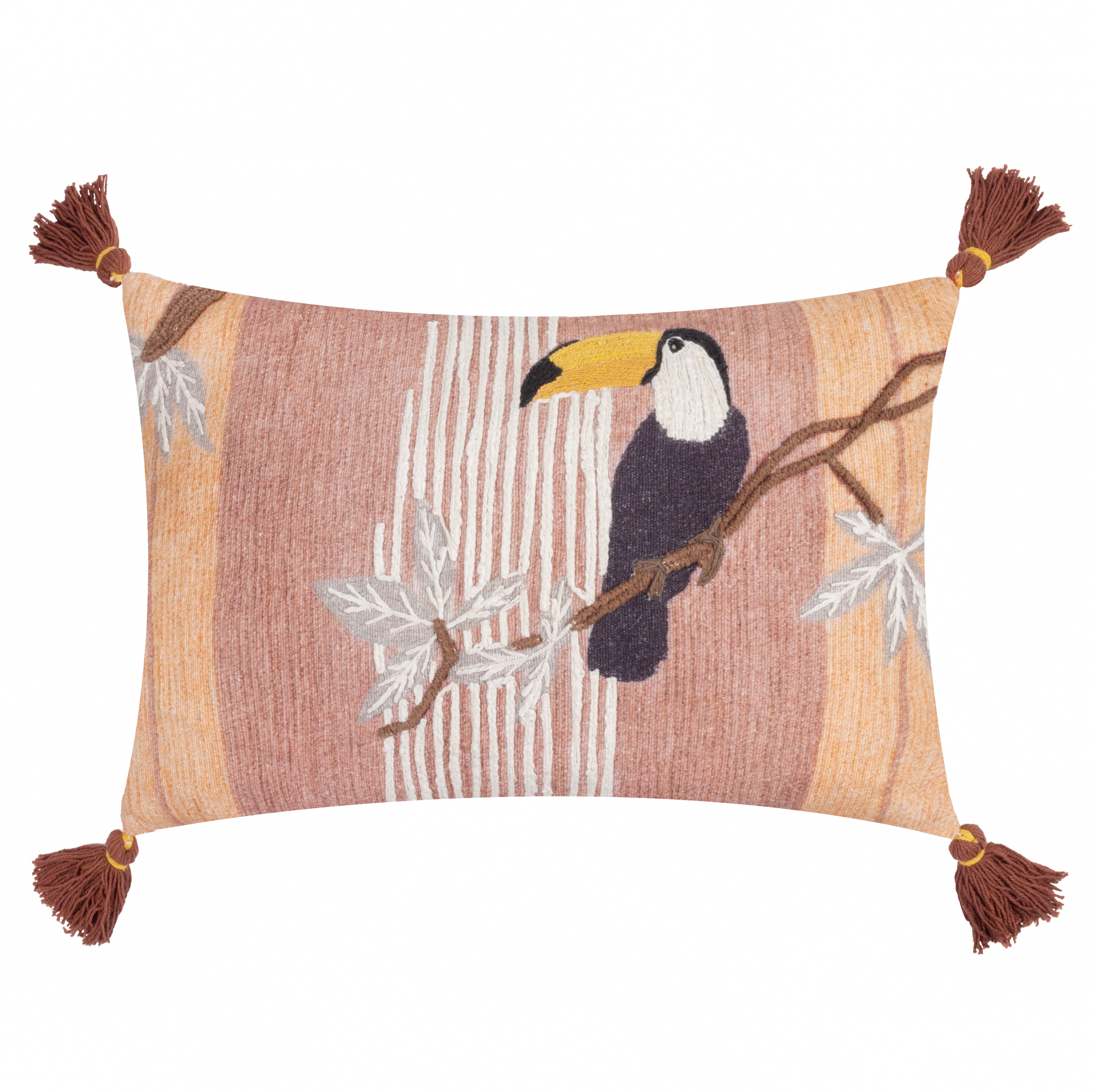 Wylder Tropics Treetop Toucan Embroidered Cushion Cover - Natural Cotton - Size 30 cm x 50 cm
