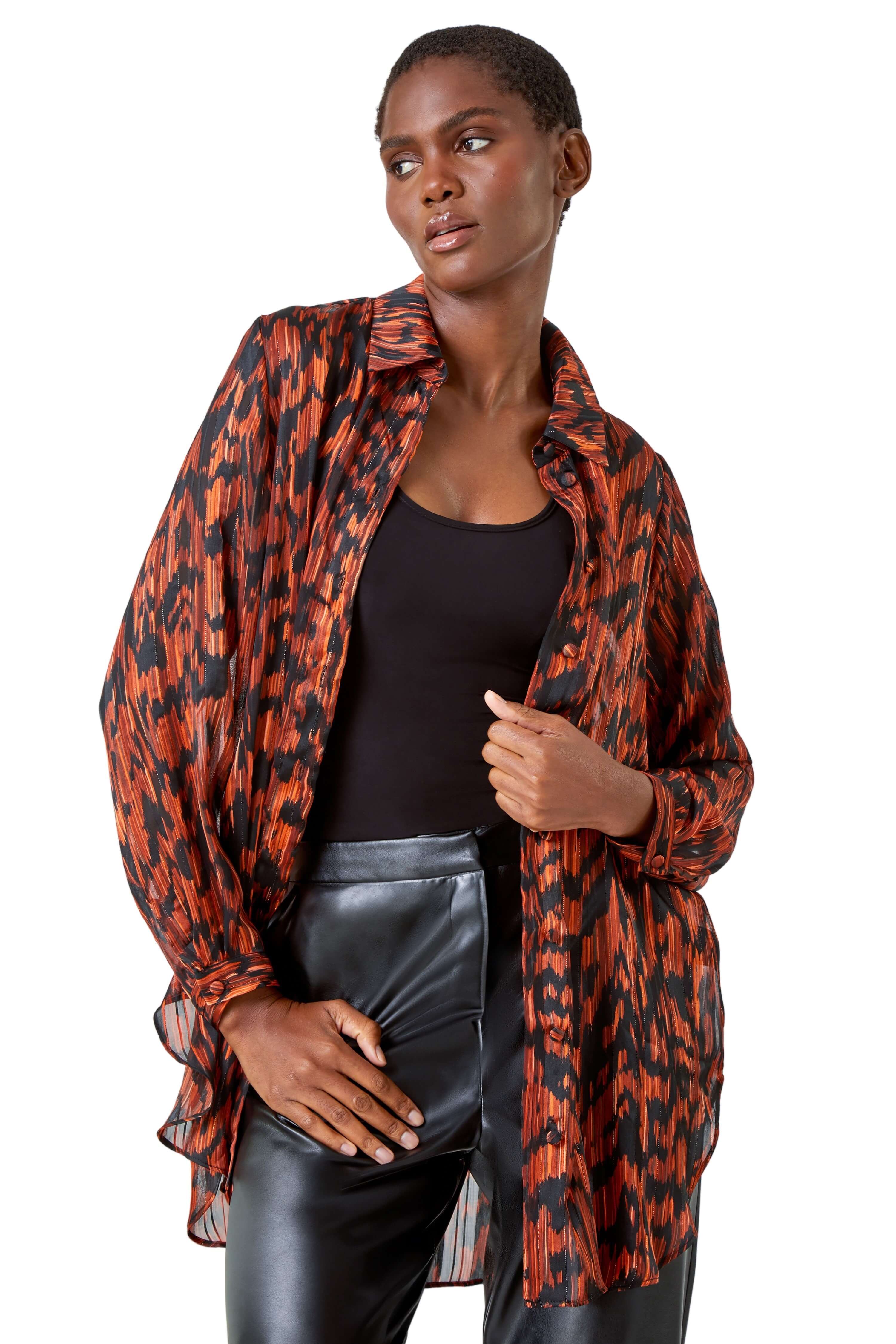 Roman Womens Abstract Animal Print Longline Blouse - Rust - Size 10 UK