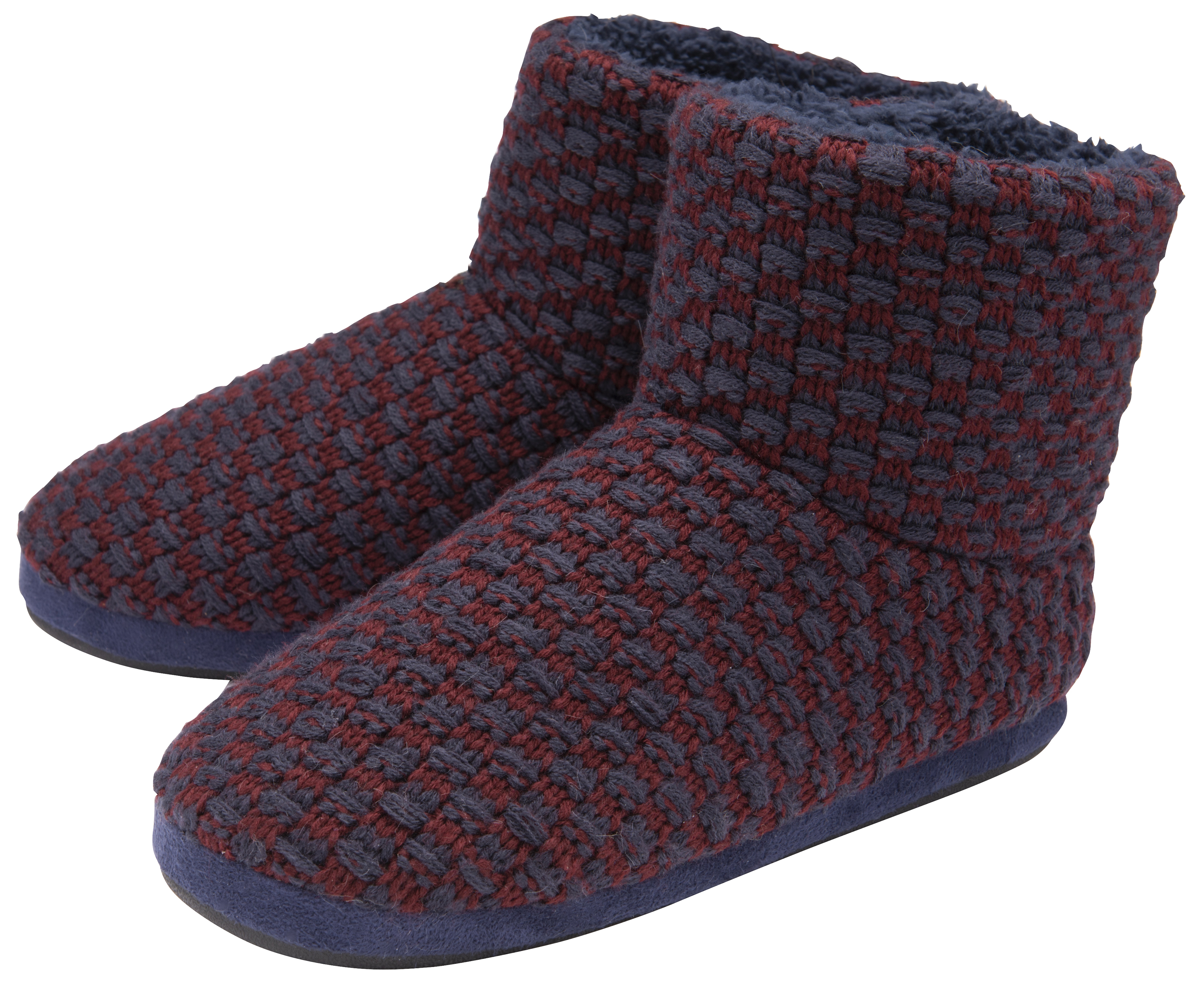 Thumbnail - DUNLOP - Herren-Pelz-Sherpa-Gedächtnis-Schaumstoff-Pantoffelstiefel (8, Navy/Burgund)