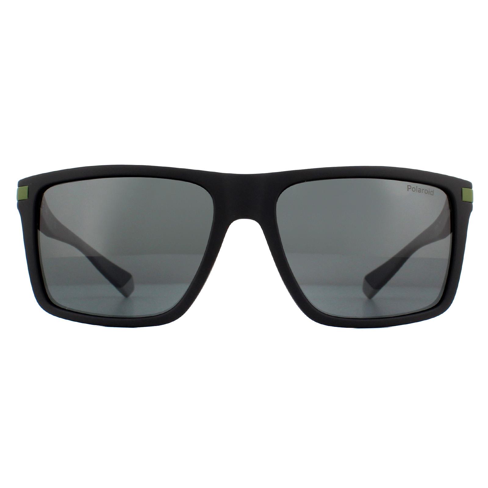 Thumbnail - Polaroid Rectangle Mens Schwarz Grün Grau Polarisierte Sonnenbrille