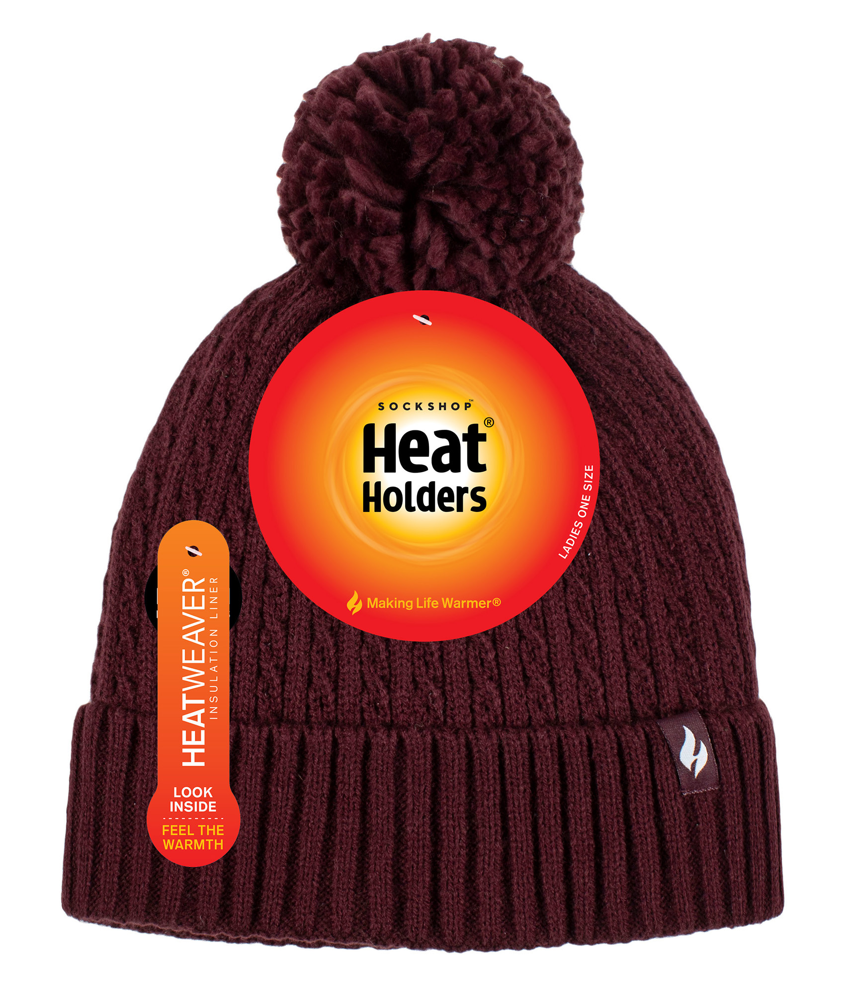 Heat Holders Ladies Thermal Cable Beanie Mössa Värmehållare Vinterstickad Pom Pom Mössa Mjuk ribbad Bobble Mössa Vin dam – bild 2