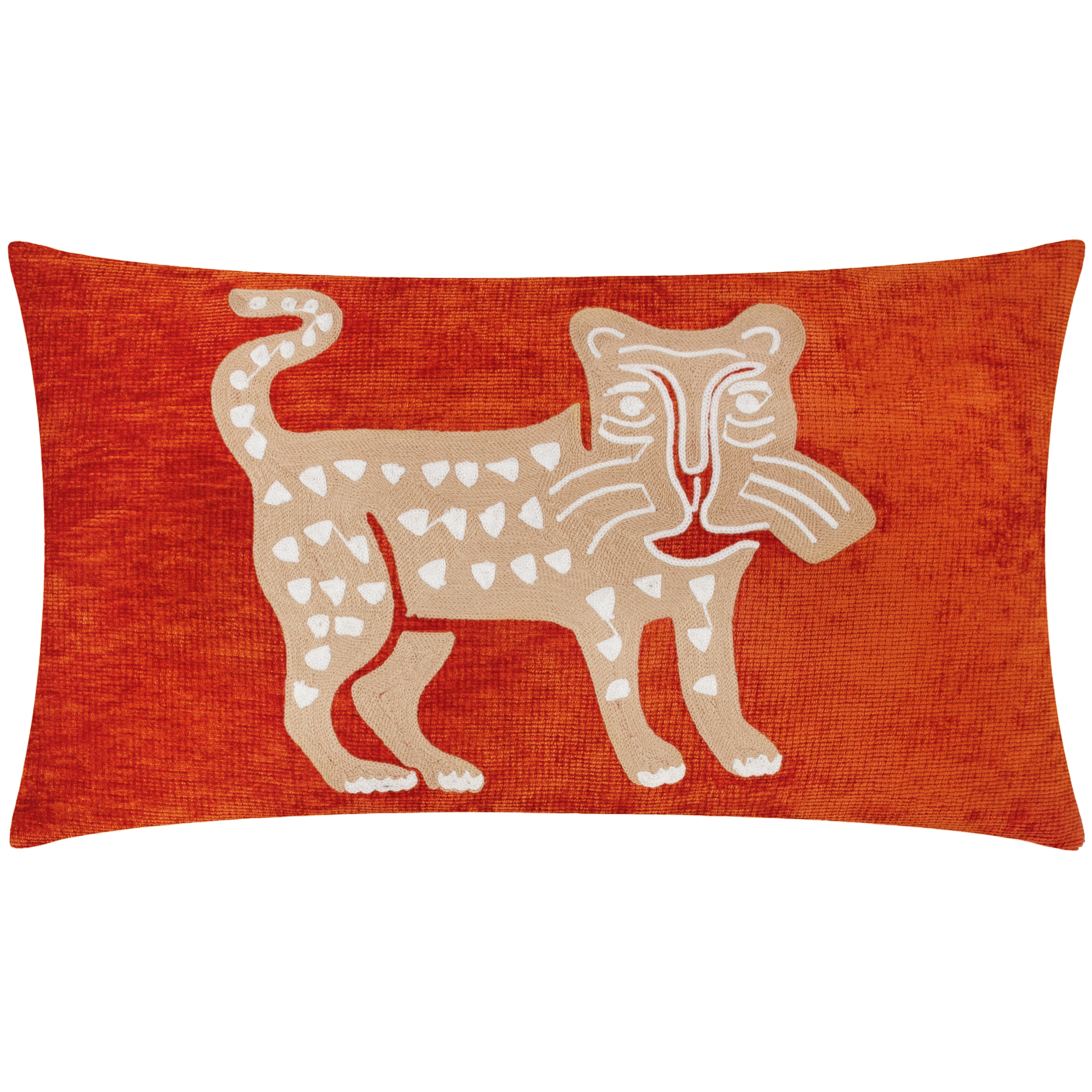 Wylder Tropics Dynasty Leopard Embroidered Chenille Cushion Cover - Rust Viscose - Size 30 cm x 50 cm