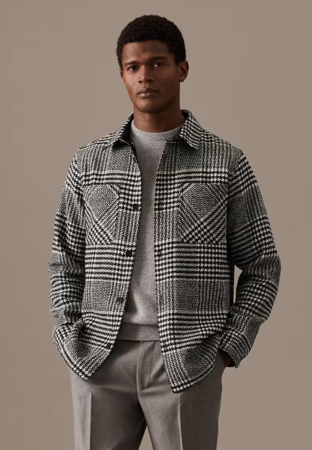 Thumbnail - Autograph Mens Wool Blend Overshirt Schwarz/Weiß Check