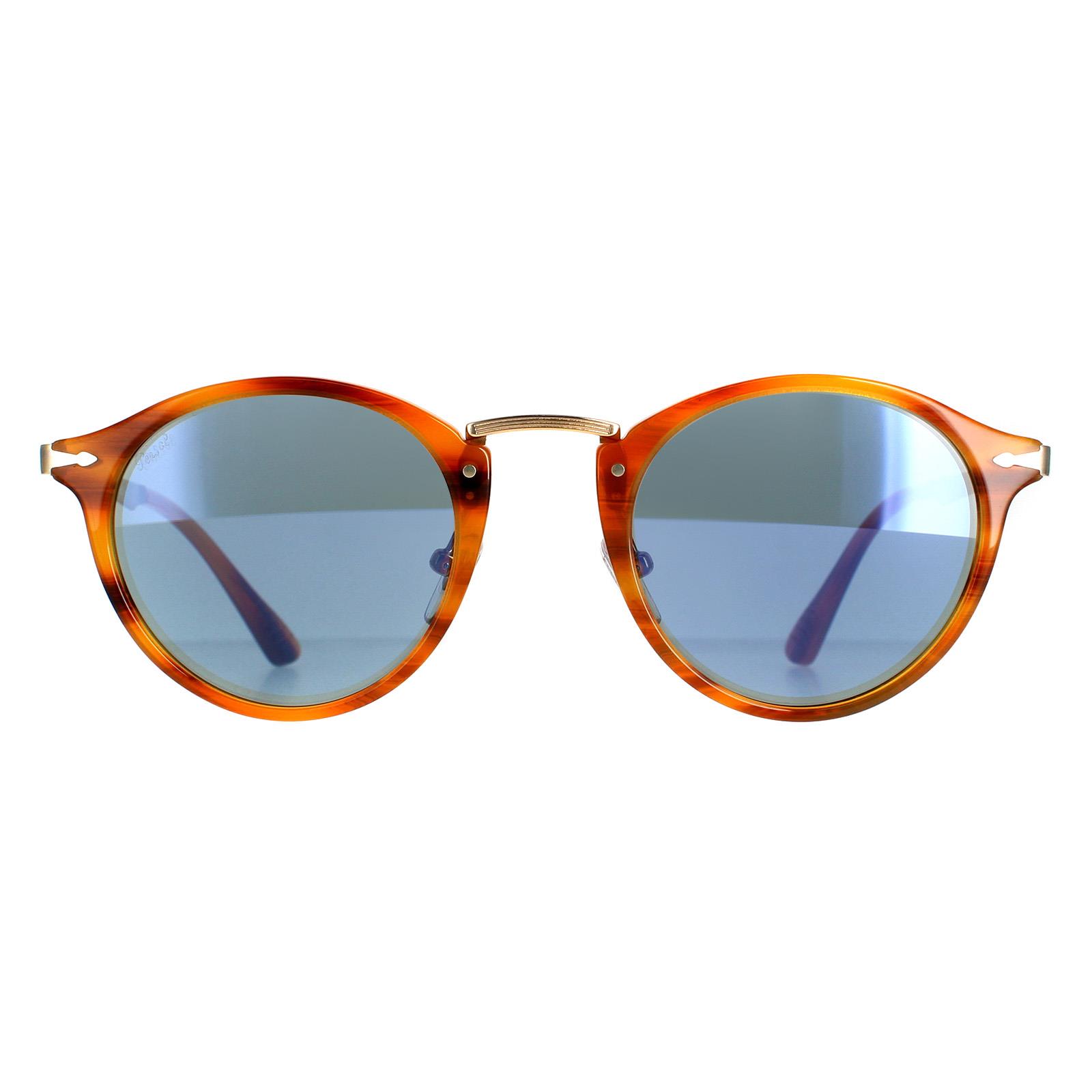 Persol Round Mens Striped Brown Light Blue PO3166S - One Size