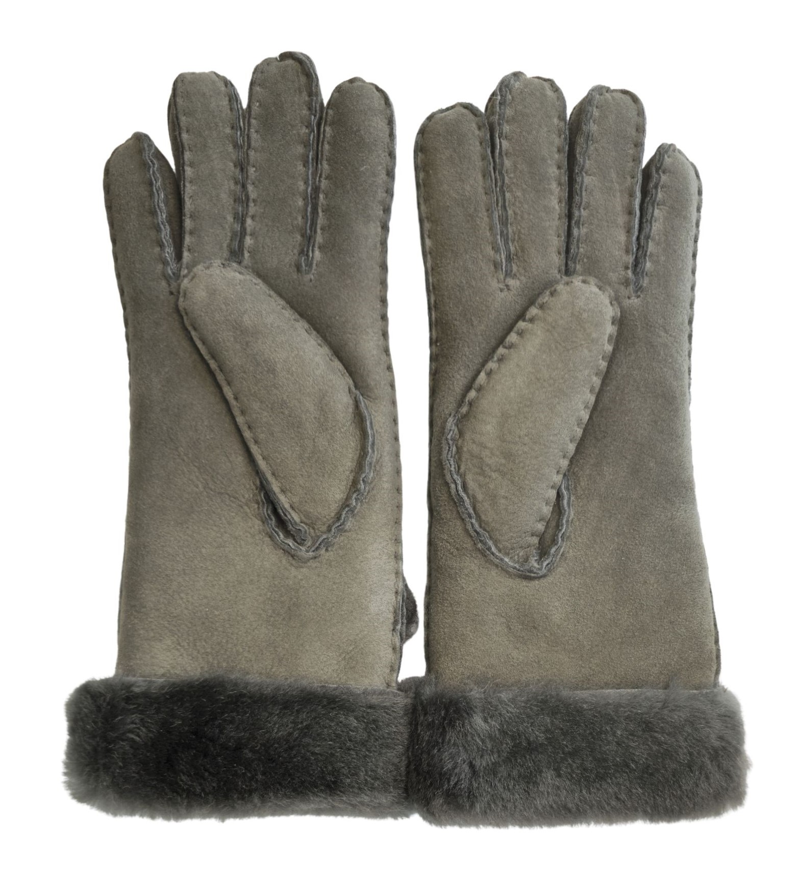 Infinity Leather Womens Genuine Grey Sheepskin Suede Gloves with Roll Up/Down Cuff fingervantar dam – bild 2