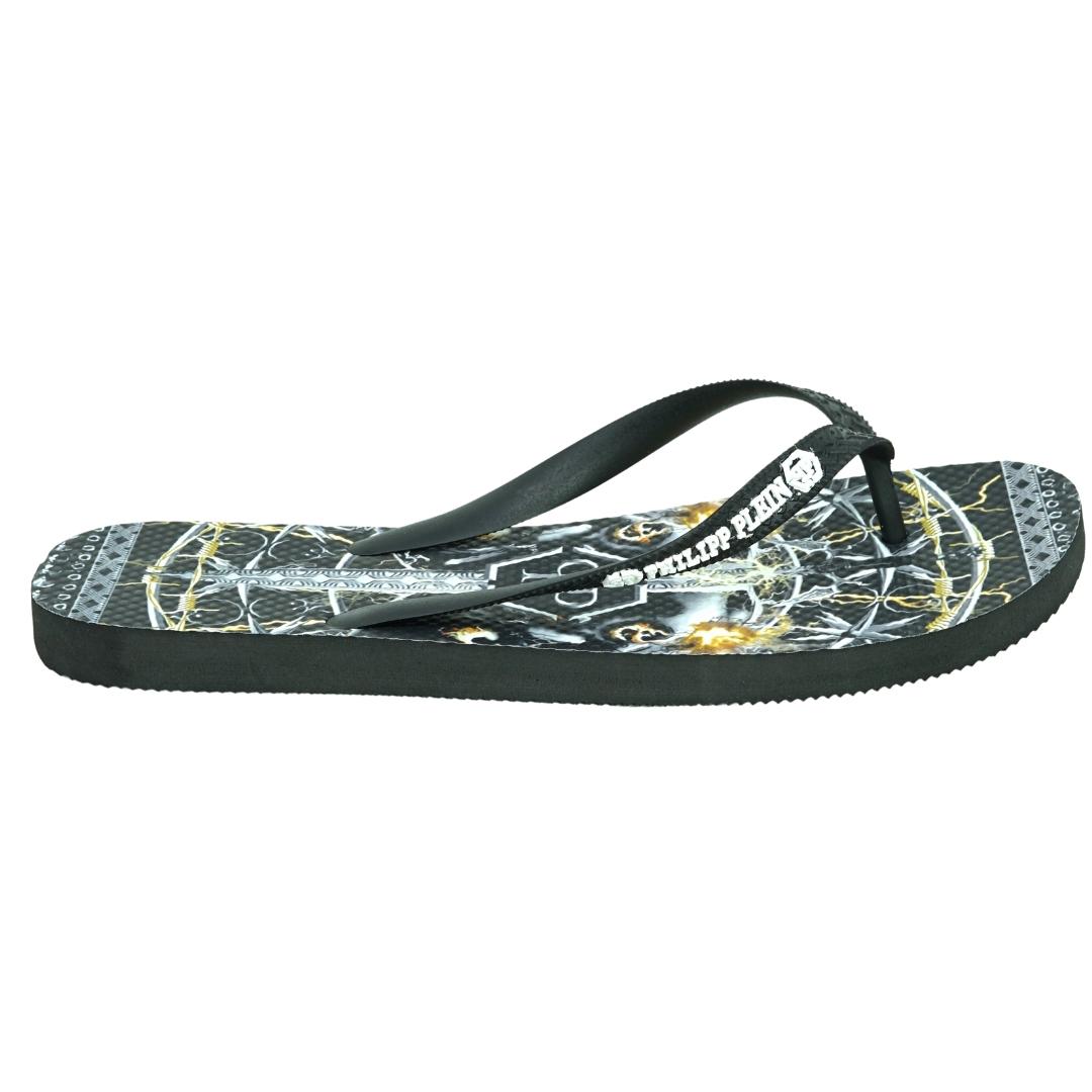 Thumbnail - Philipp Plein Schwert-Logo Schwarze Flip-Flops